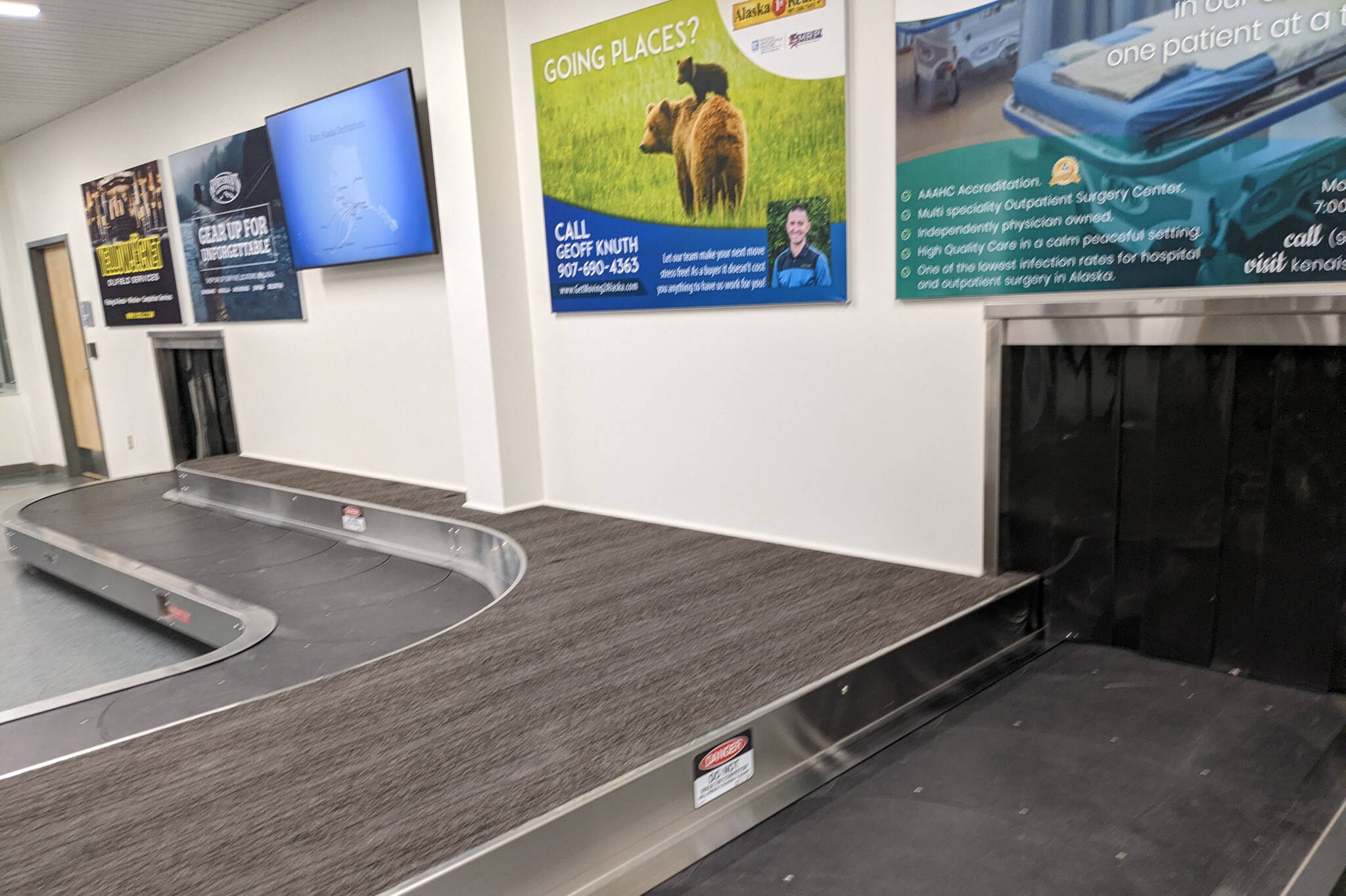 A baggage carousel can be seen at the Kenai Municipal Airport in Kenai, Alaska, on Thursday, Sept. 1, 2022. Ravn Alaska announced this week new charges for luggage. (Photo by Erin Thompson/Peninsula Clarion)