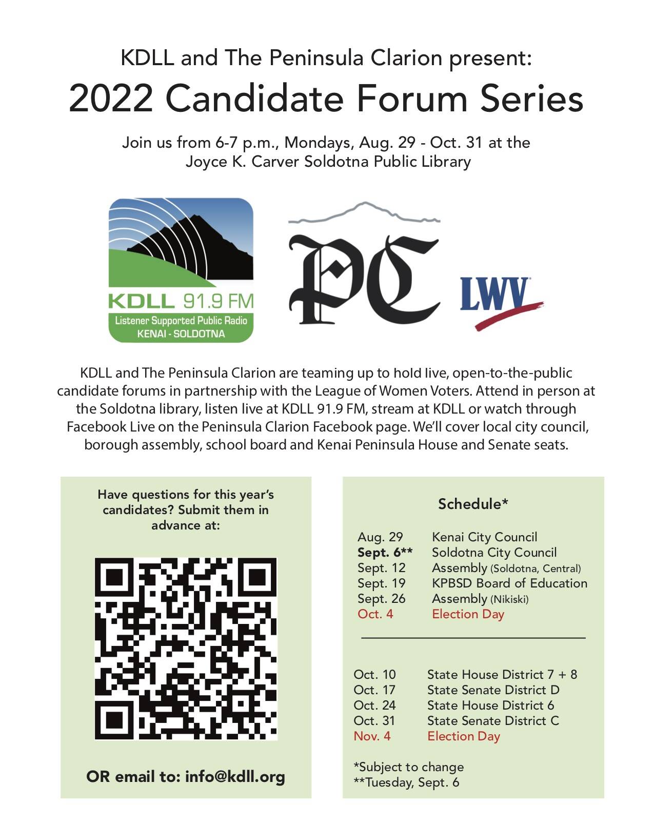 2022 Candidate Forum Series flyer.