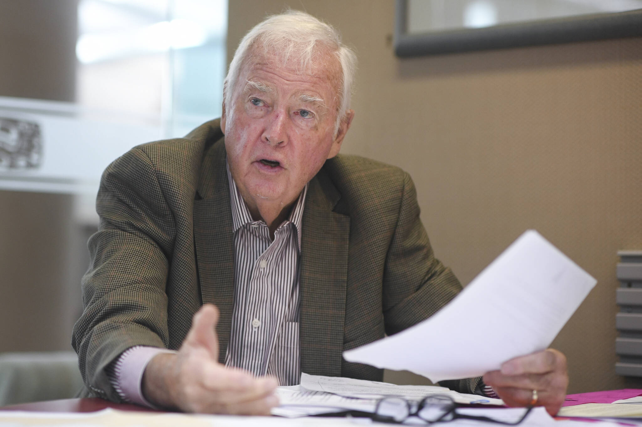 Former Gov. Frank Murkowski speaks on a range of subjects during an interview with the Juneau Empire in May 2019. (Michael Penn/Juneau Empire File)