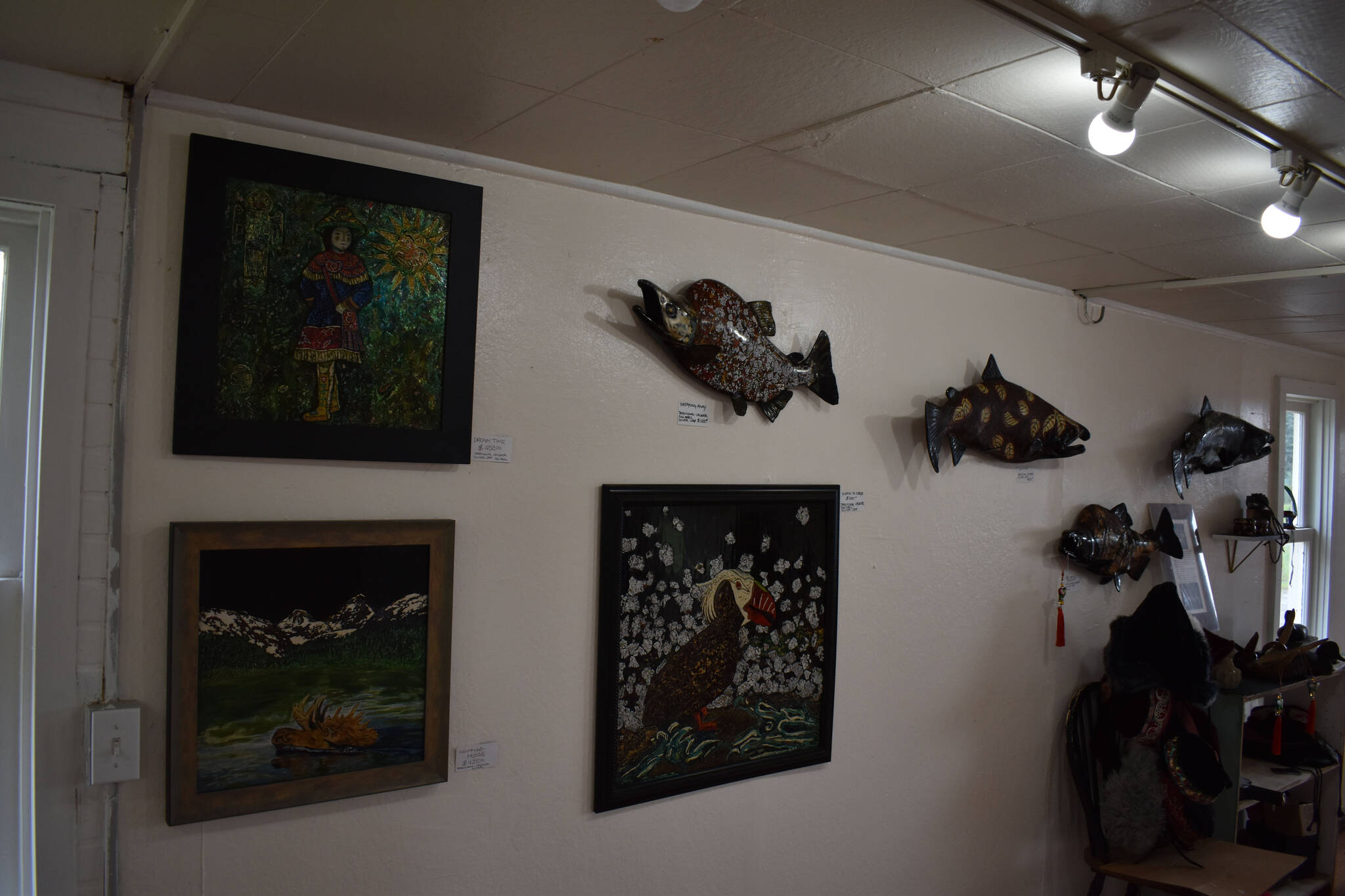 Art hangs on the walls and is otherwise displayed at Kathy Matta’s gallery in Soldotna, Alaska, on Wednesday, Sept. 7, 2022. (Jake Dye/Peninsula Clarion)