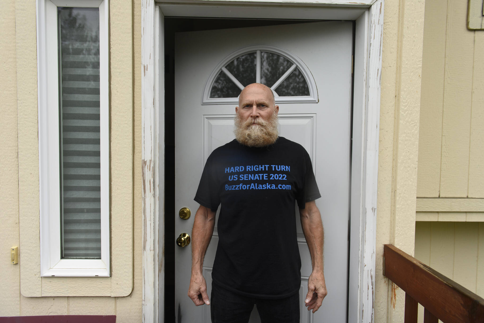 Buzz Kelley, of Wasilla, is pictured at his home on Aug. 19, 2022, in Wasilla, Alaska. Kelley is a candidate for U.S. Senate. (Marc Lester/Anchorage Daily News via AP)