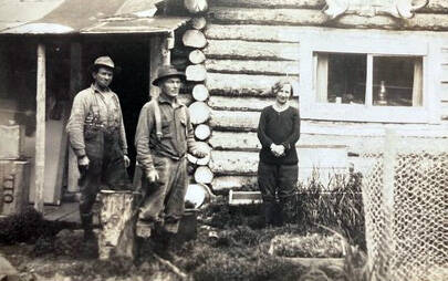 Photo courtesy of the Mona Painter Collection 
Lodge owner Luther W. Bishop, center, poses with guests in about 1930.