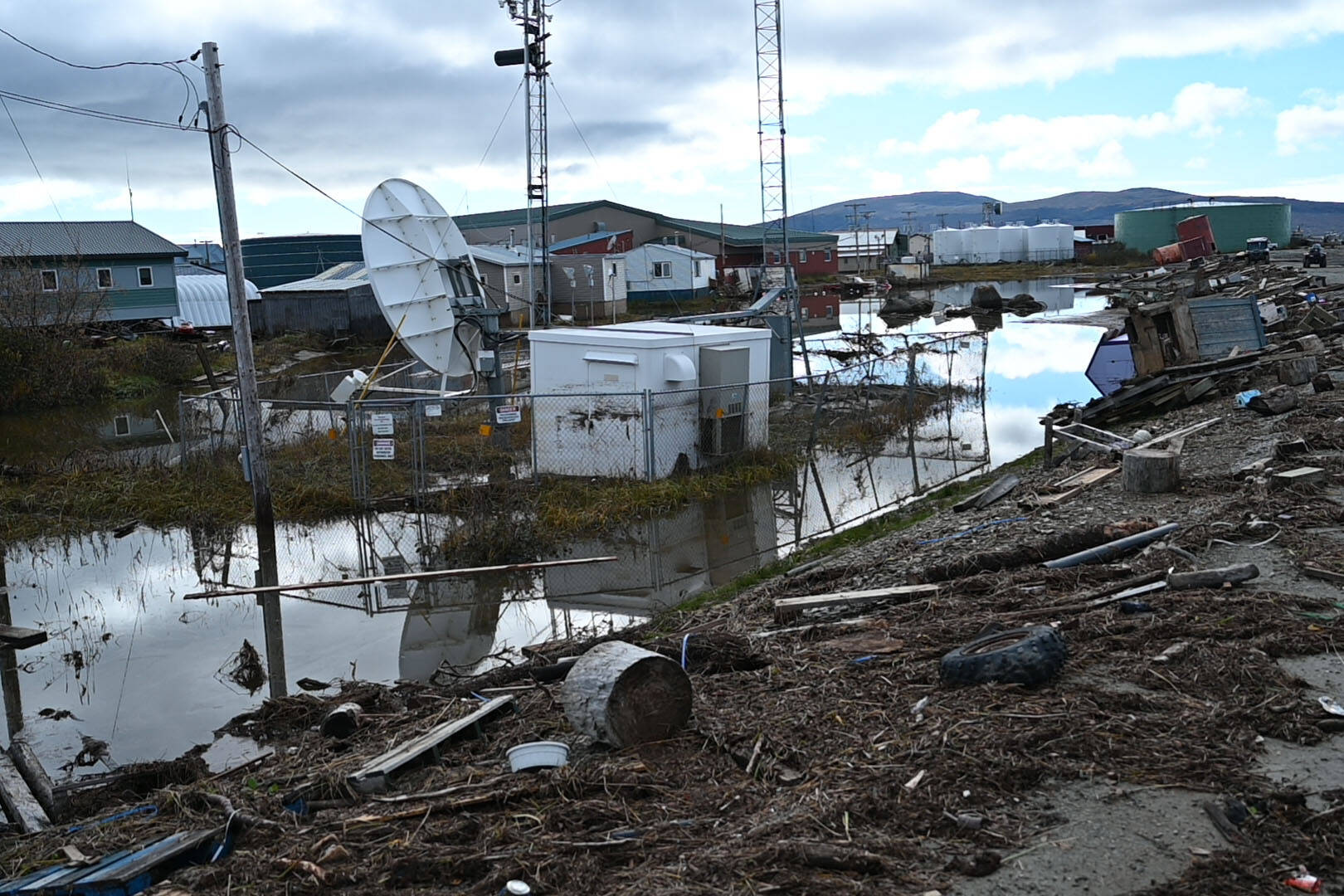 Damage from the remnants of typhoon Merbok can be seen in Golovin, Alaska, on Sept. 20, 2022. Alaska Gov. Mike Dunleavy has requested a federal disaster declaration for areas in western Alaska affected by the storm. (Photo by Jeremy Cubas/Office of the Governor)
Damage from the remnants of typhoon Merbok can be seen in Golovin, Alaska, on Sept. 20, 2022. Alaska Gov. Mike Dunleavy has requested a federal disaster declaration for areas in western Alaska affected by the storm. (Photo by Jeremy Cubas/Office of the Governor)