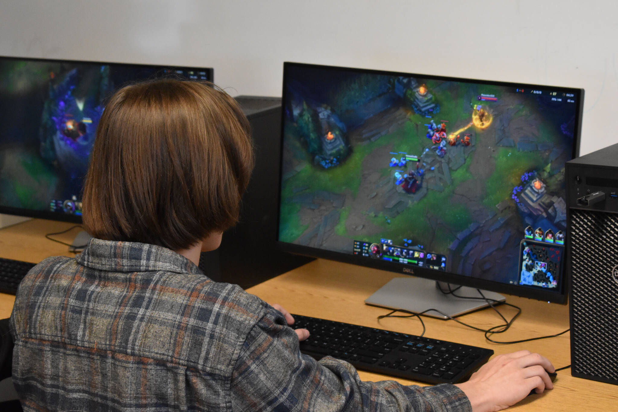 Cody Good competes for Kenai Central High School during a League of Legends match against Anchorage Christian Schools on Tuesday, Sept. 23, 2022, at Kenai Central High School in Kenai, Alaska. (Jake Dye/Peninsula Clarion)