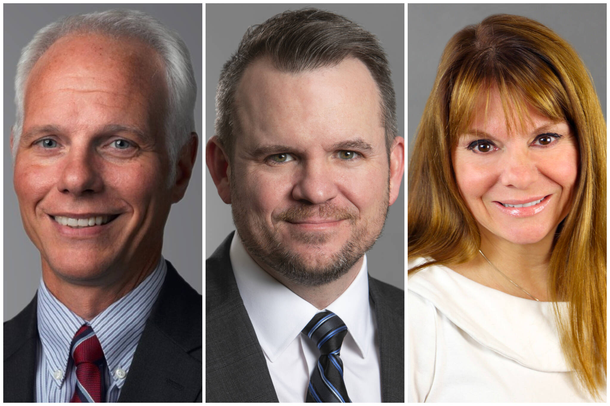 This combination photo shows three finalists for the Alaska Permanent Fund Corp.’s CEO position. They are Deven Mitchell, Morgan Neff and Melanie Hardin . (State of Alaska file photos and EQIS Capital Management Inc. media photo)