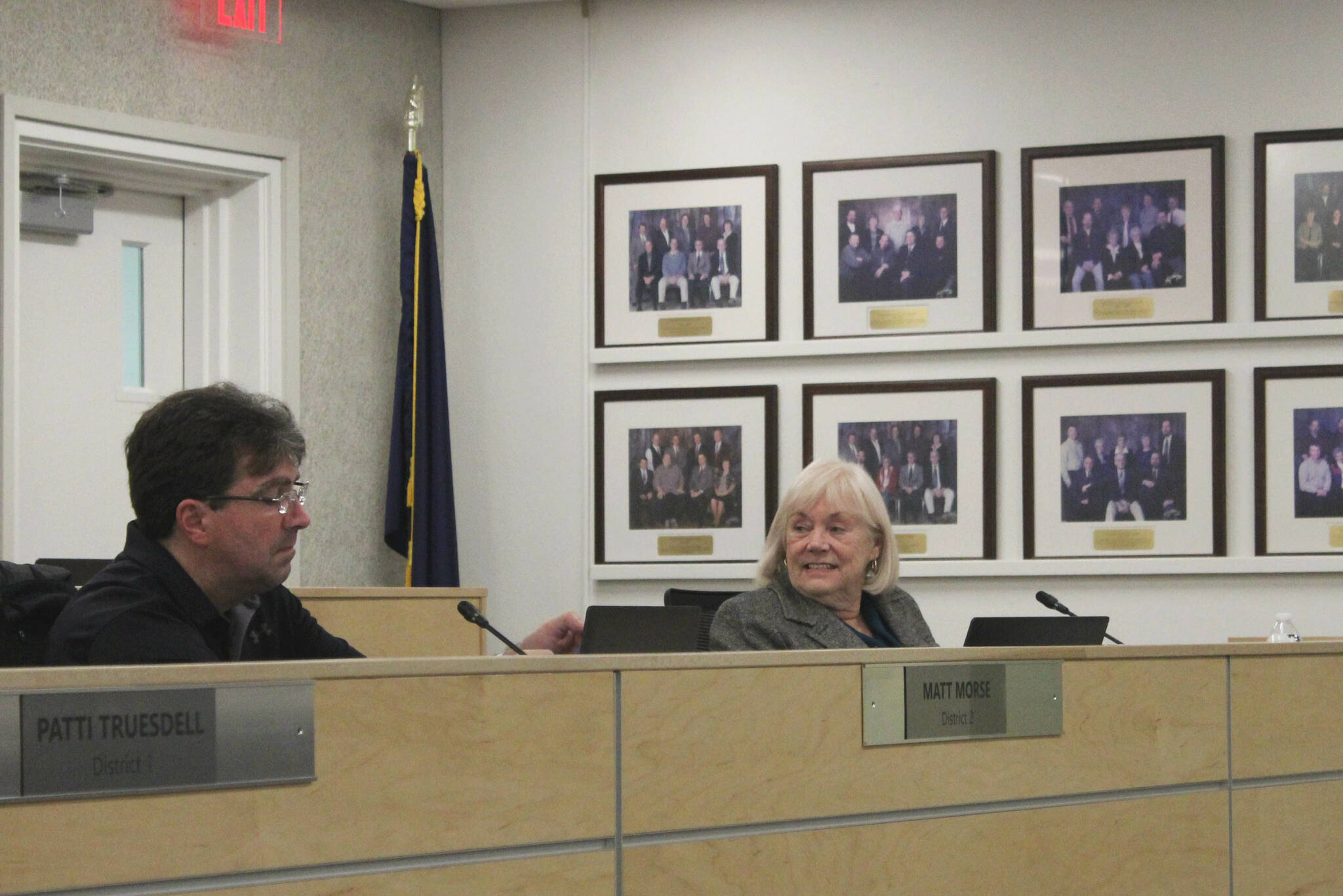 Dr. Beverley Romanin attends her first meeting as the representative for the Board of Education’s Sterling/Funny River district on Monday, Oct. 3, 2022, in Soldotna, Alaska. (Ashlyn O’Hara/Peninsula Clarion)