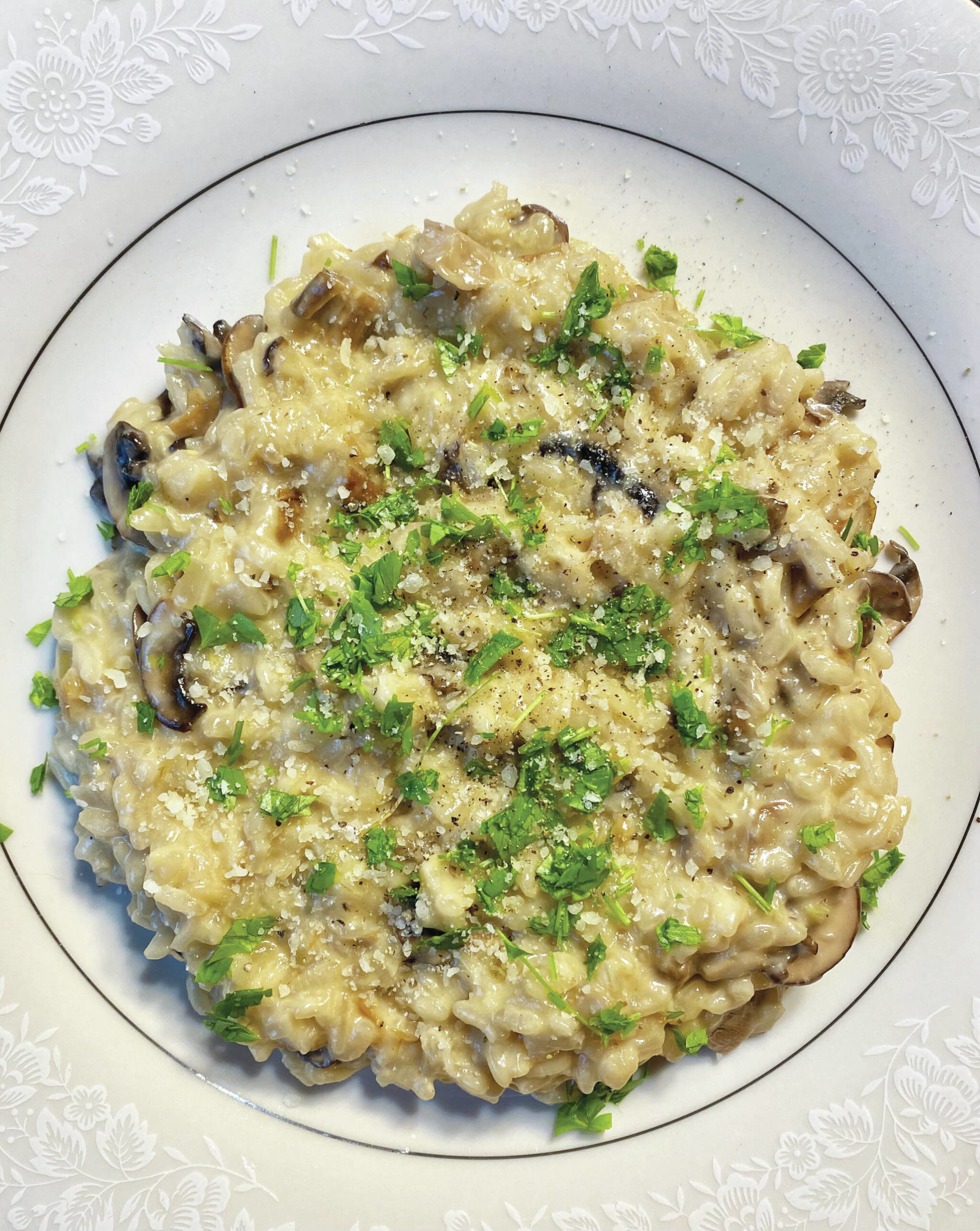 Photo by Tressa Dale/Peninsula Clarion 
Mild and comforting wild mushroom risotto is stirred slowly as stock and mushrooms are added.
