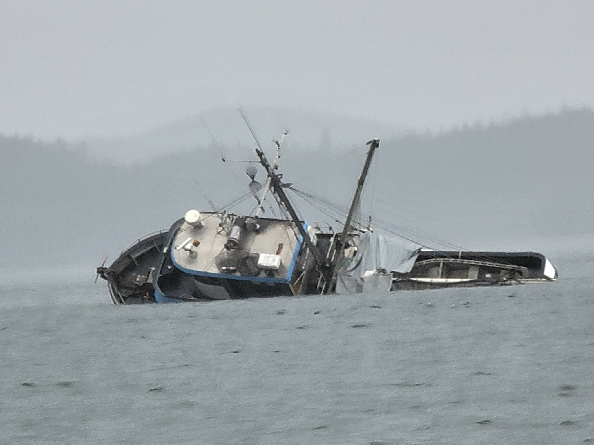 Courtesy Photo / Gregory Chaney
A commercial salvage company Melinos Marine Service was on the scene on Saturday and Sunday, and they were able to remove the gasoline and the hazardous materials aboard the 60-foot fishing vessel.
