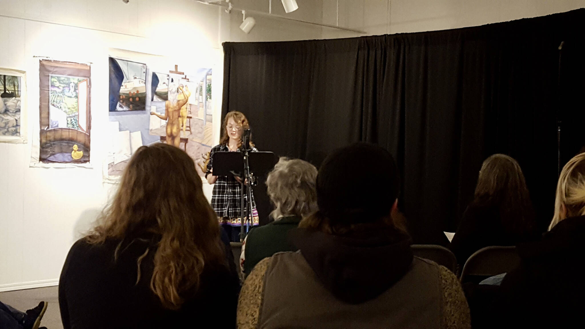 Elizabeth Chilson of Soldotna reads an excerpt of her first place fiction piece, “Signe and the Snow,” om October 2021 at Homer Council on the Arts as part of 24th Kenai Peninsula Writer’s Contest. (Photo provided)
