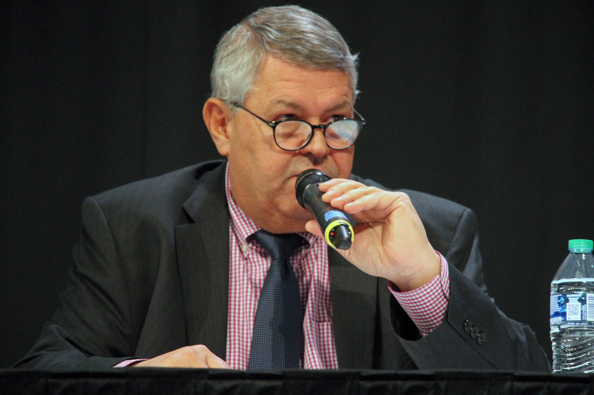 Charlie Pierce, a Republican candidate for Alaska governor, answers a question during a debate, Saturday, Oct. 22, 2022, in Anchorage, Alaska. A lawsuit filed a day earlier by an employee when he was mayor of the Kenai Peninsula Borough accuses Pierce of “constant unwanted physical touching, sexual remarks and sexual advances.” Pierce declined comment on the lawsuit to The Associated Press, and said he didn’t plan to suspend his gubernatorial campaign. (AP Photo / Mark Thiessen)