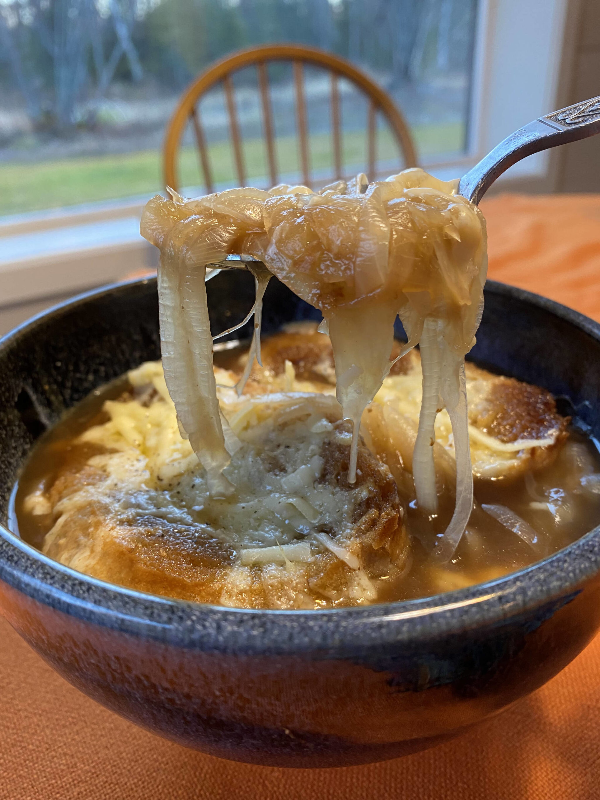 Onions are sauteed, doused in broth and then topped off with cheese and bread in this recipe for French Onion Soup. (Photo by Tressa Dale/Peninsula Clarion)