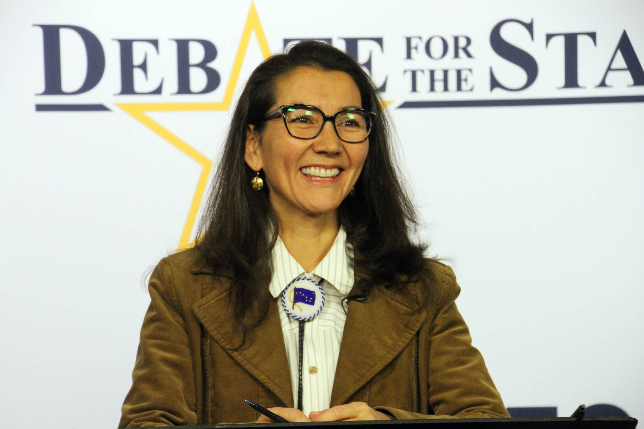 U.S. Rep. Mary Peltola, a Democrat, is shown before a debate for Alaska’s sole U.S. House seat Wednesday, Oct. 26, 2022, in Anchorage, Alaska. Peltola faces Republicans Sarah Palin and Nick Begich and Libertarian Chris Bye in the November general election. (AP Photo/Mark Thiessen)