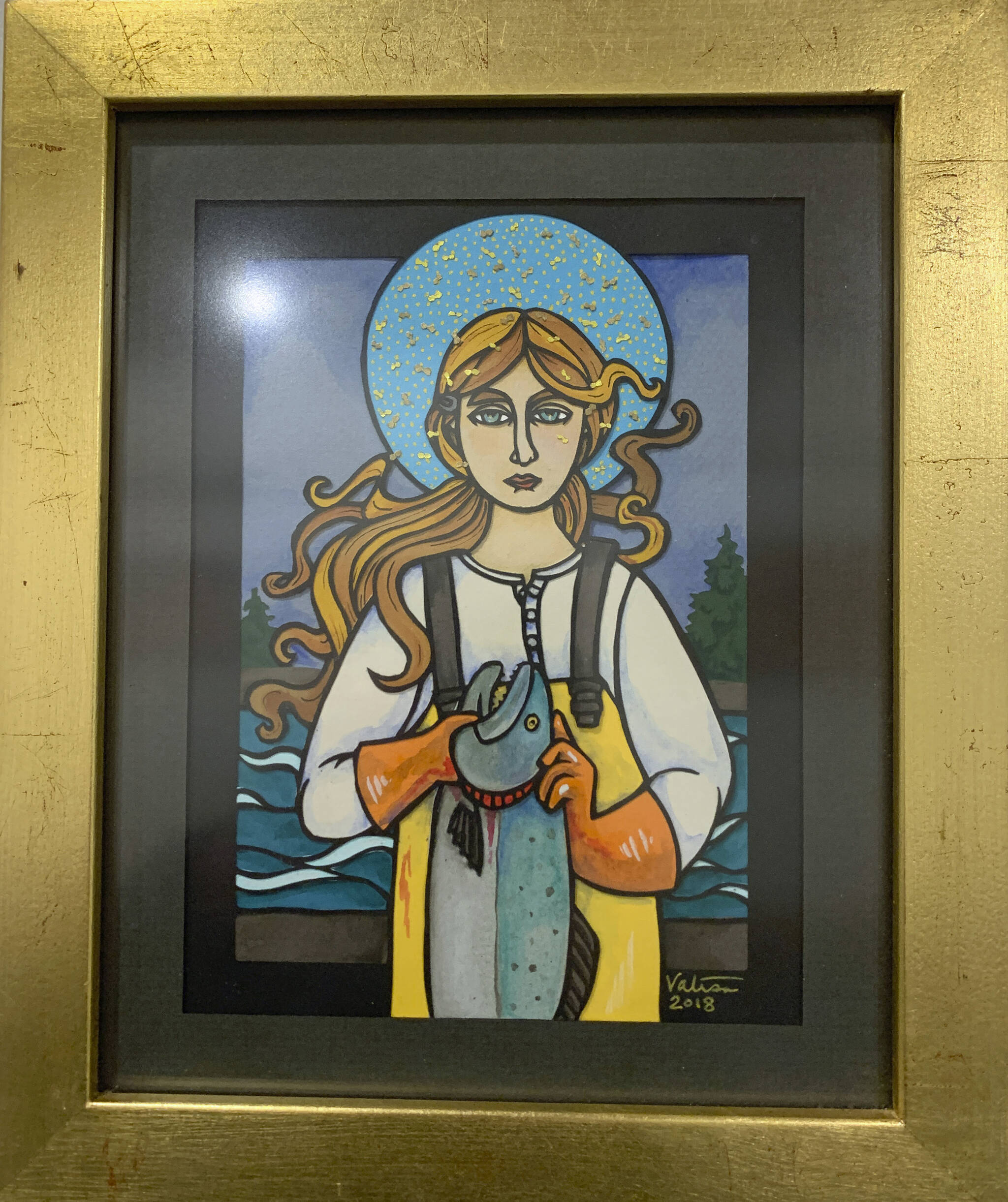 Valisa Higman’s “Our Lady of the Lagoon” is part of the Pratt Museum & Park’s show “Salmon Culture: Kachemak Bay Connections.” (Photo by Christina Whiting)