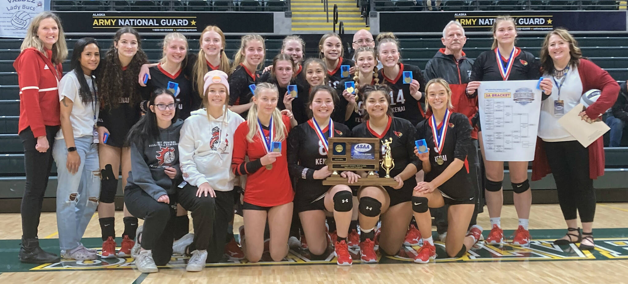 Kenai won the Class 3A state title Saturday, Nov. 12, 2022, at the Alaska Airlines Center in Anchorage, Alaska. (Photo by Jeff Helminiak/Peninsula Clarion)