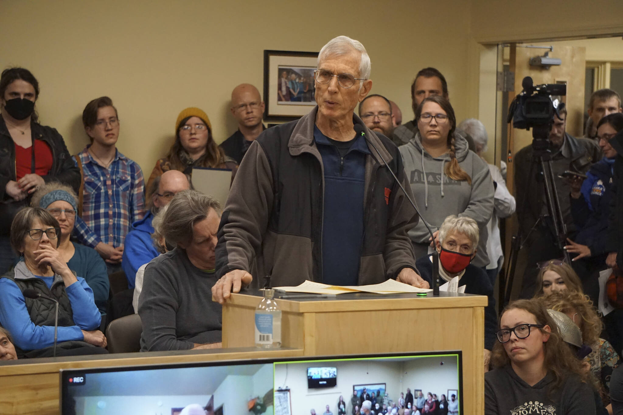 Charlie Franz speaks at the meeting of the Library Advisory Board on Nov. 15, 2022, in the Cowles Council Chambers at Homer City Hall in Homer, Alaska. (Photo by Michael Armstrong/Homer News)