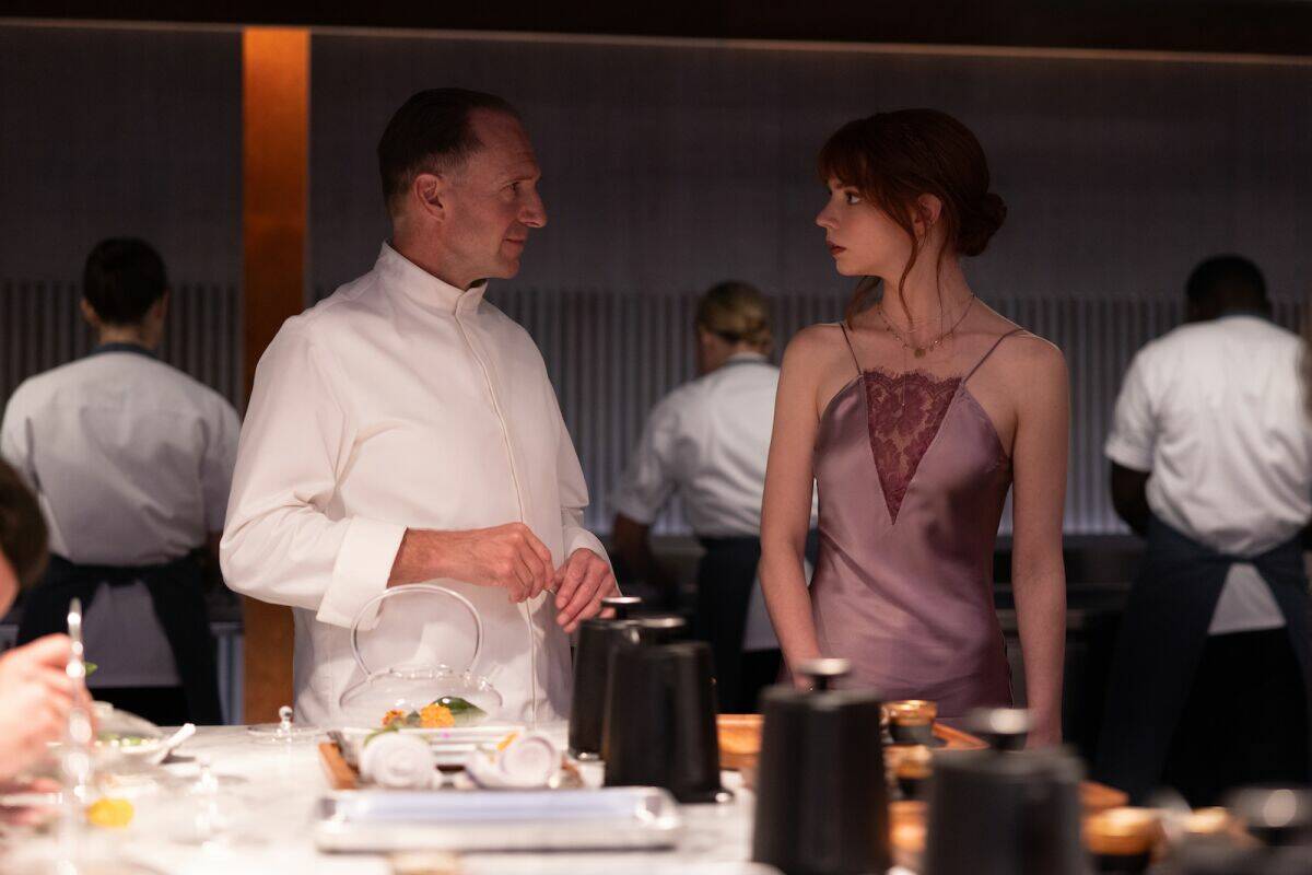Image courtesy 20th Century 
Ralph Fiennes is Chef Julien Slowik and Anya Taylor-Joy is Margot in “The Menu”
