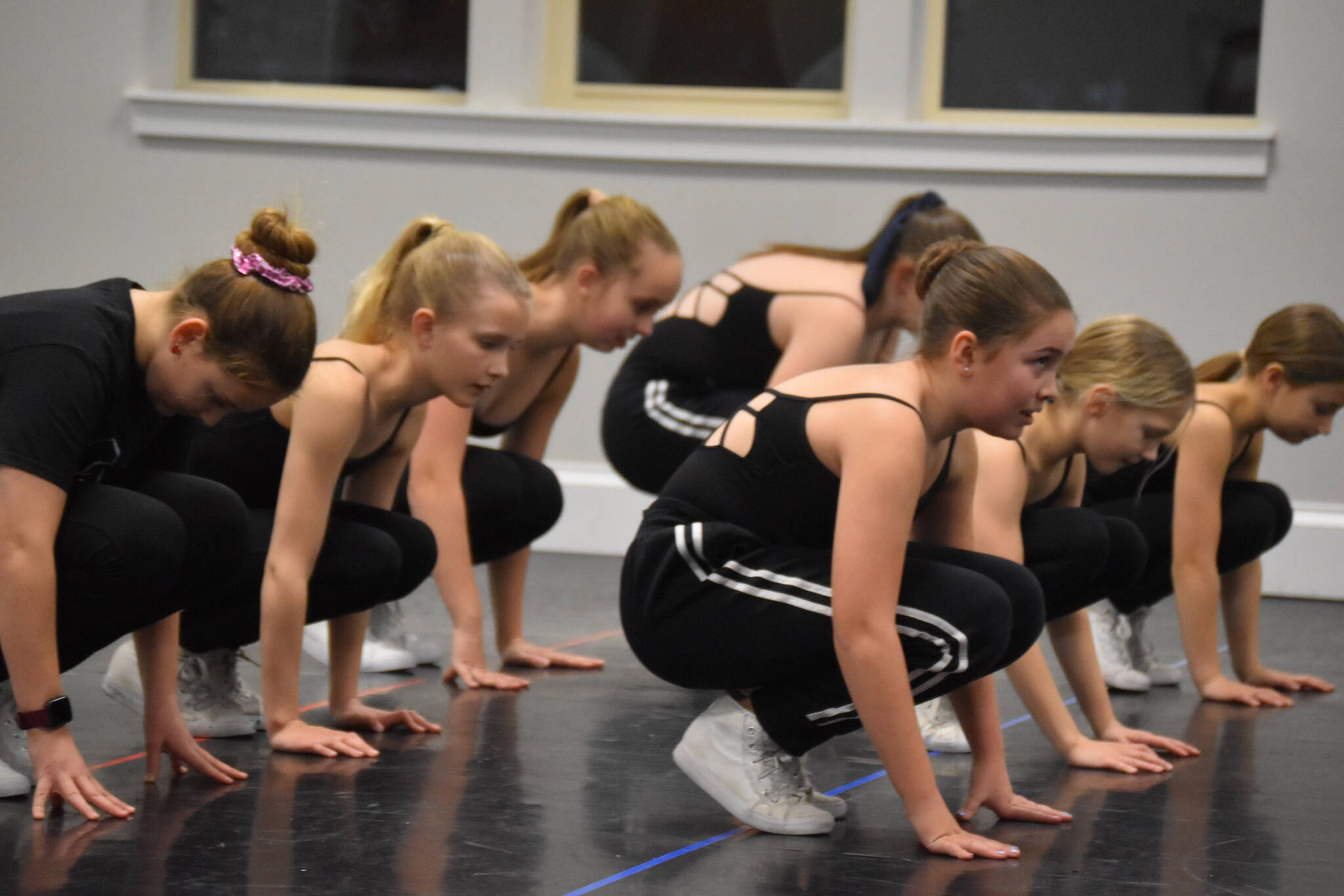 Hip-Hop students practice their routines for Forever Christmas on Monday, Nov. 28, 2022, at Forever Dance in Soldotna, Alaska. (Jake Dye/Peninsula Clarion)
