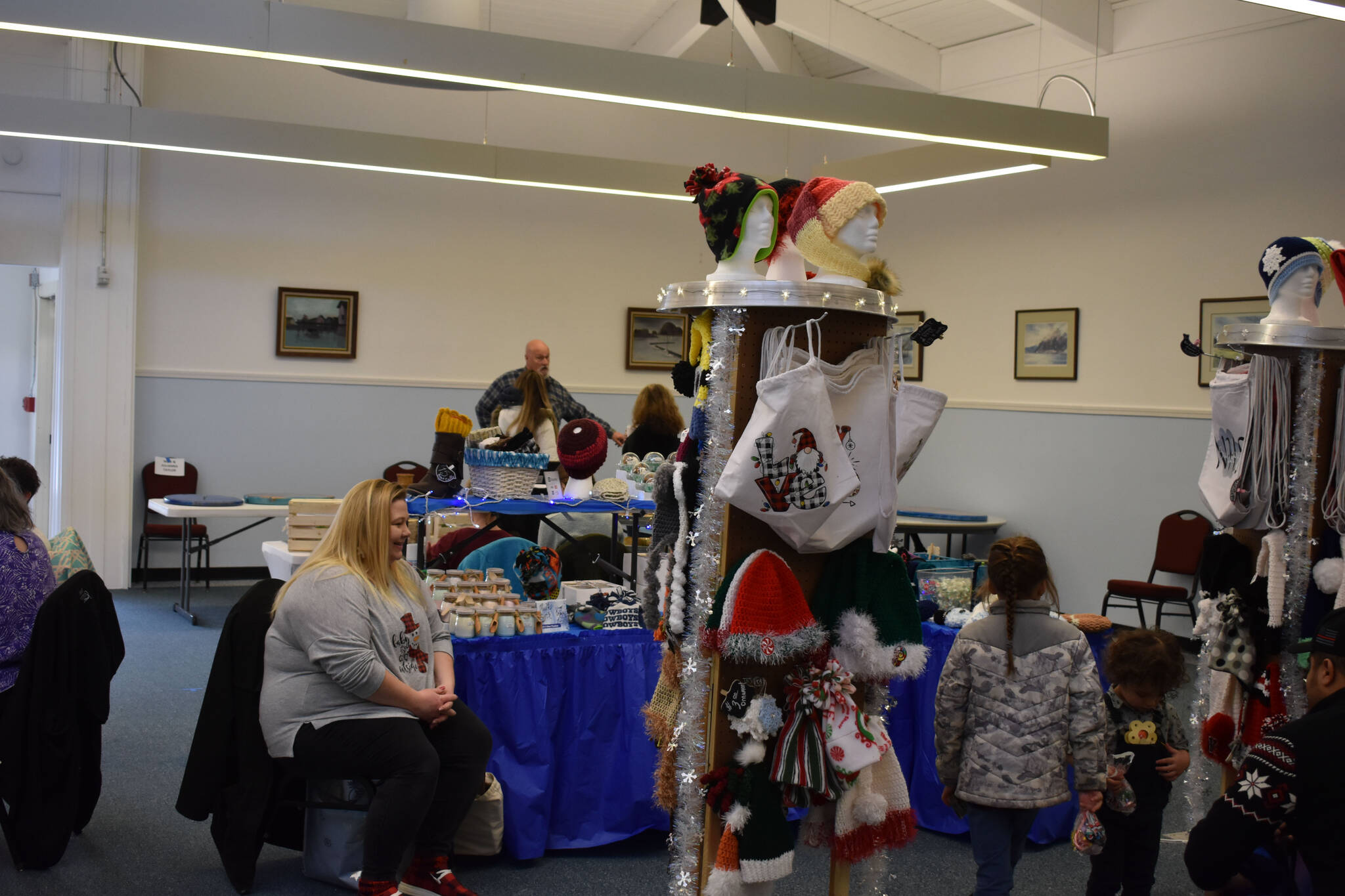 Local crafters sell their products at a craft fair, part of Christmas Comes to Nikiski festivities on Saturday, Dec. 3, 2022, at Nikiski Community Recreation Center in Nikiski, Alaska. (Jake Dye/Peninsula Clarion)