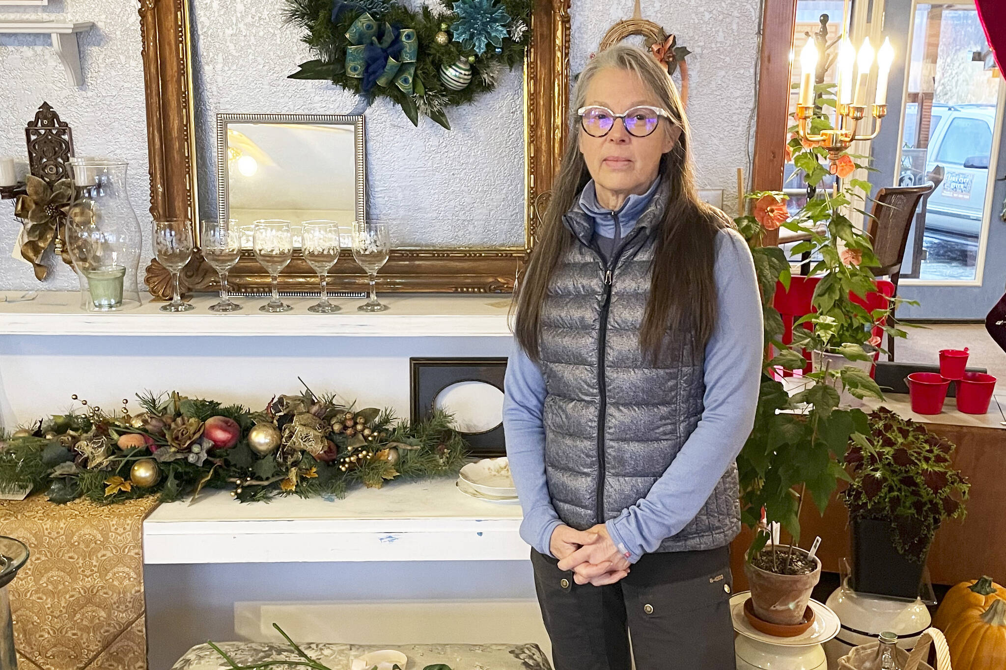 Martine Cyriacks Sorensen poses in her store, Faux Ever Green, on Monday, Dec. 5, 2022, on East End Road in Homer, Alaska. (Photo by Emilie Springer/Homer News)