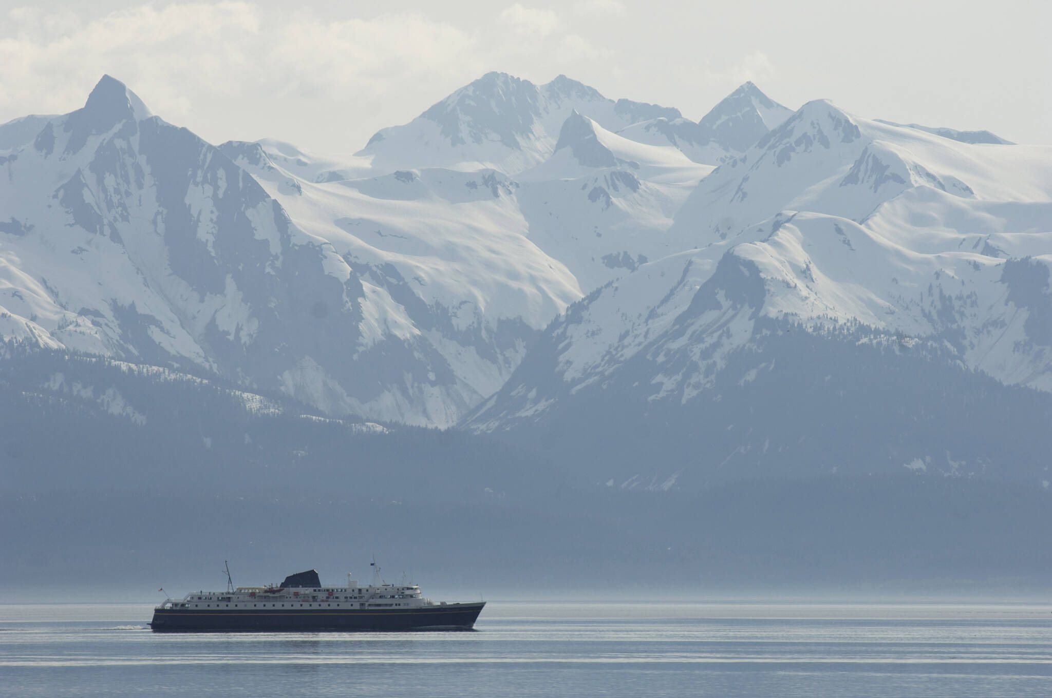 The Alaska Marine Highway ferry Malaspina heads up Lynn Canal towards Haines and Skagway from Juneau in 2008. (Juneau Empire File)