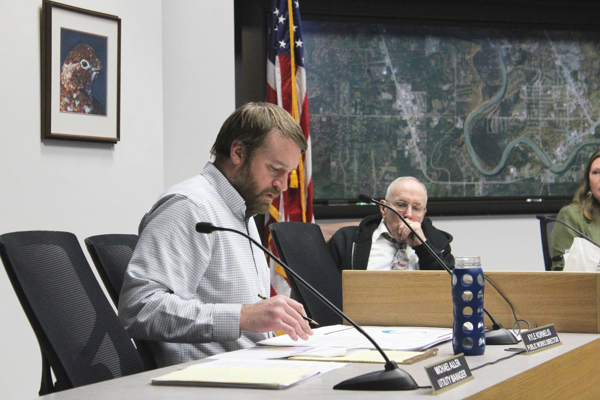 Soldotna Public Works Director Kyle Kornelis talks about the Soldotna field house project during a Soldotna City Council meeting on Wednesday, Dec. 14, 2022, in Soldotna, Alaska. (Ashlyn O’Hara/Peninsula Clarion)