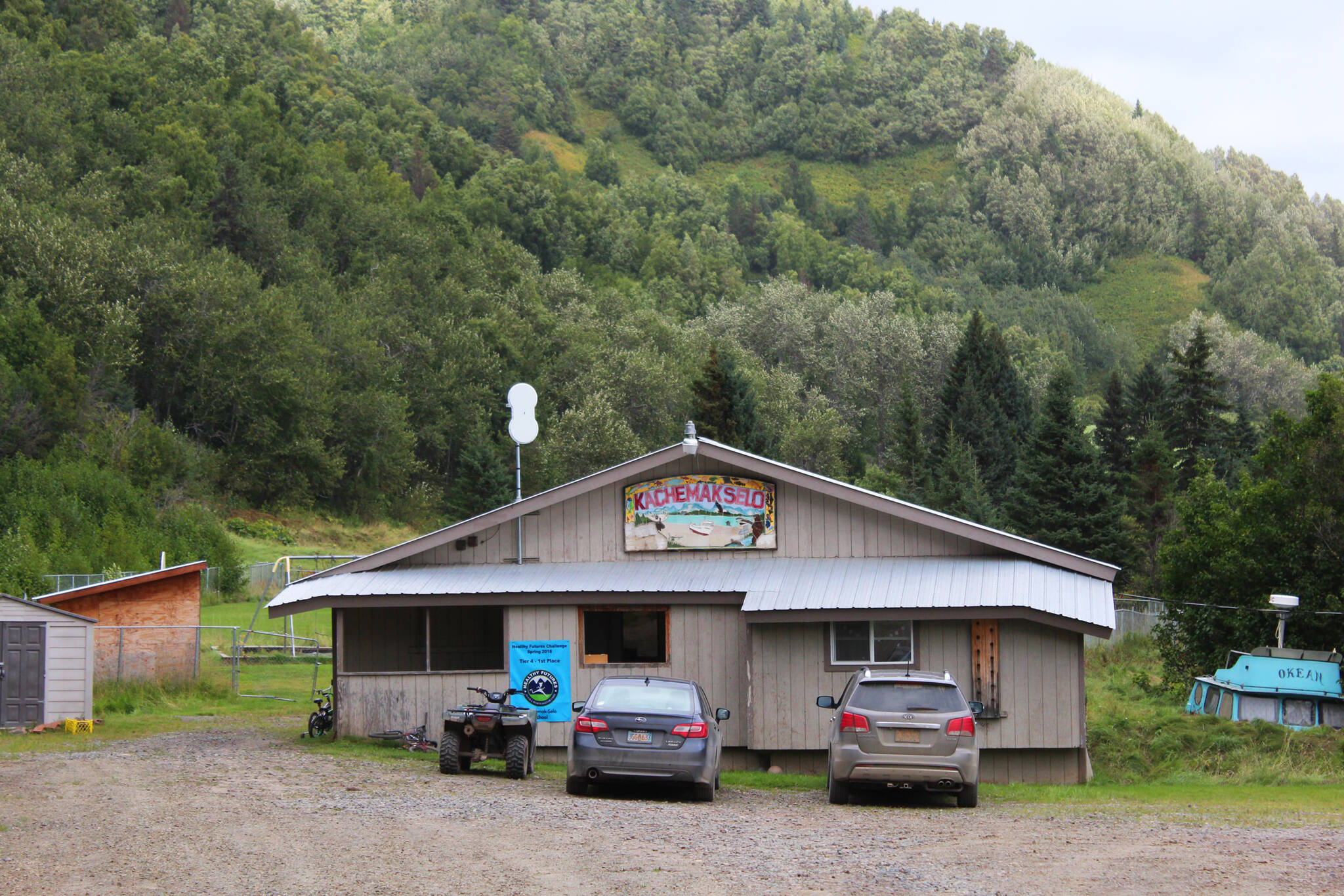 One of the two buildings used to teach elementary school children in Kachemak Selo sits on the outer edge of the village Thursday, Aug. 30, 2018. (Photo by Megan Pacer/Homer News)