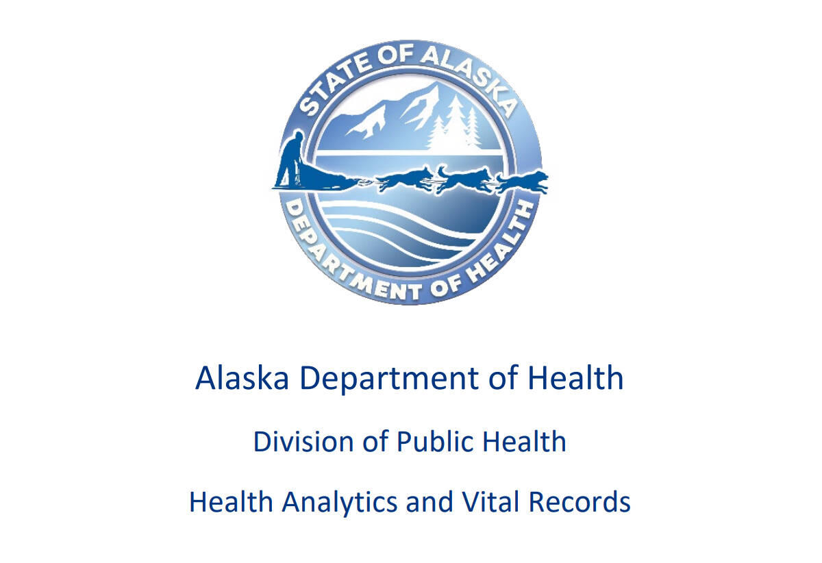 The Alaska Department of Health logo and other information about the author organization behind the Alaska Vital Statistics 2021 Annual Report are seen in this screenshot of the front cover of the report. (Photo courtesy Alaska Department of Health)