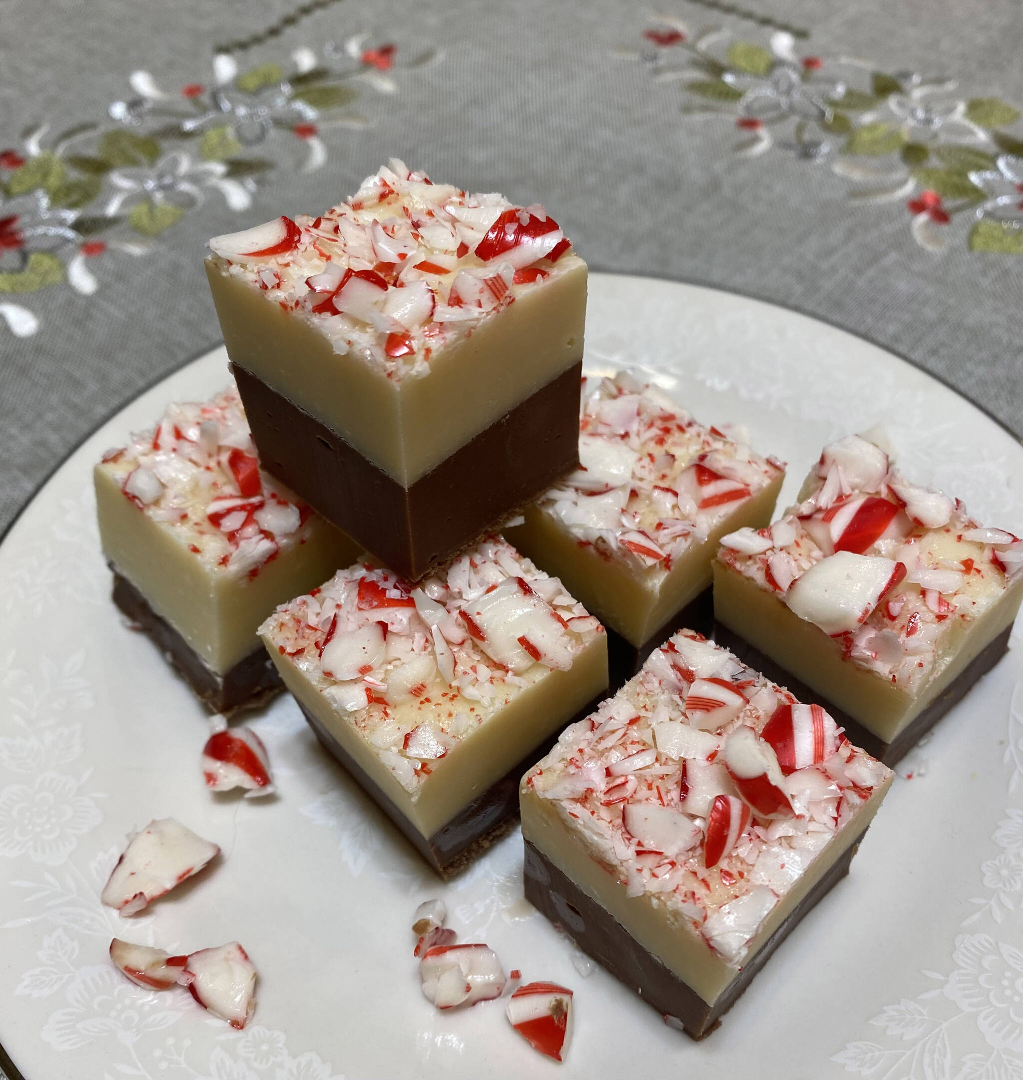 This Double Chocolate Peppermint Fudge combines chocolate chips, sweetened condensed milk and a few mix-ins for a simple, quick holiday treat. (Photo by Tressa Dale/Peninsula Clarion)
