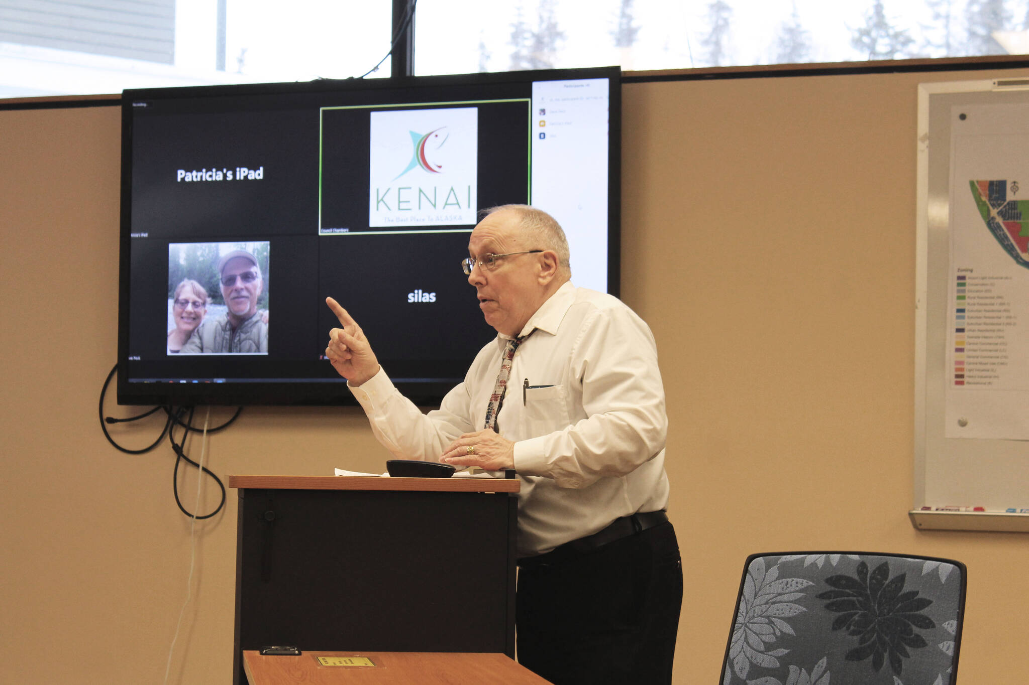 Soldotna City Council member Dave Carey testifies in support of the Kenai Peninsula Reentry Coalition during a meeting of the Kenai City Council on Wednesday, March 16, 2022, in Kenai, Alaska. (Ashlyn O’Hara/Peninsula Clarion)