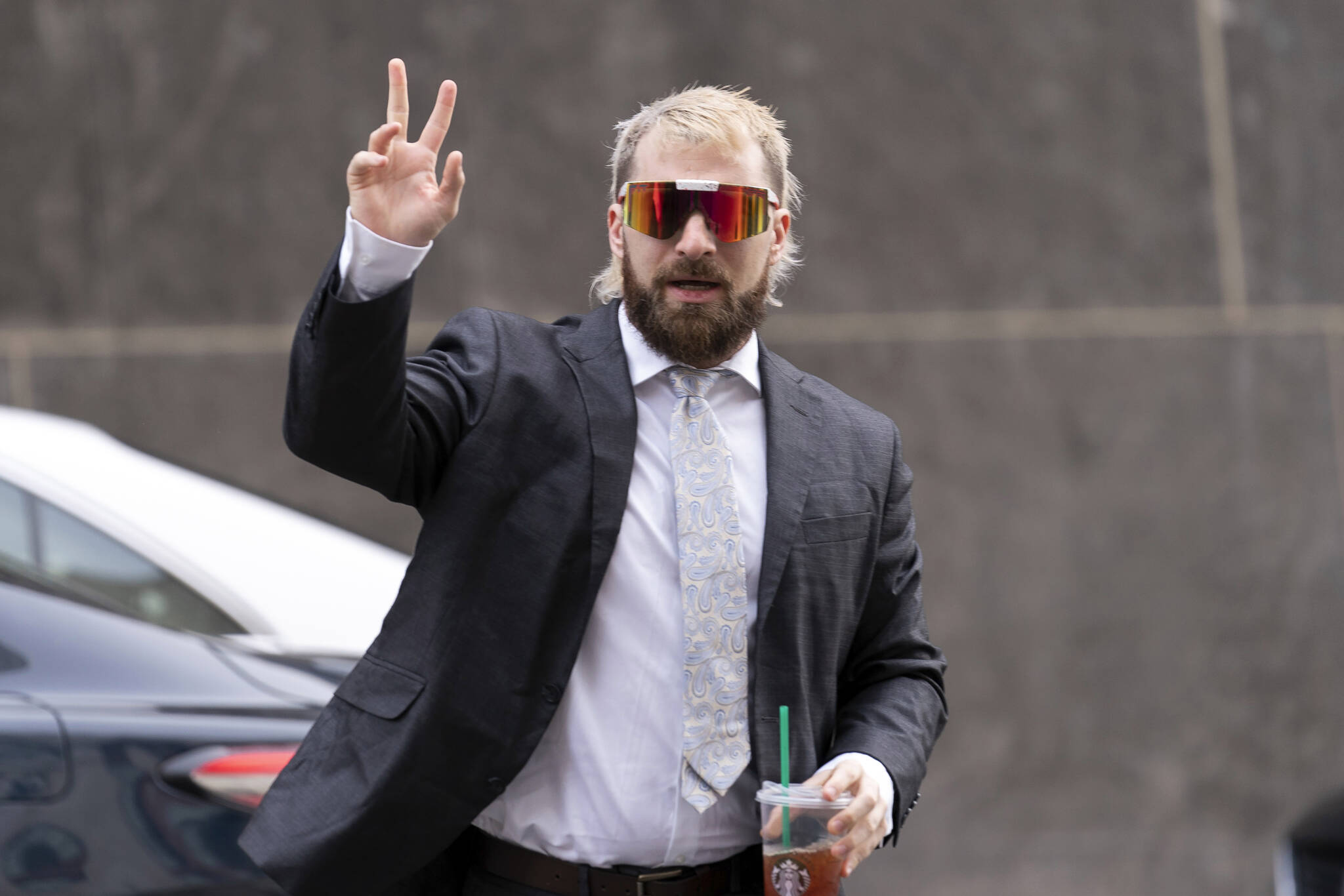 Anthime “Baked Alaska” Gionet, who livestreamed himself storming the U.S. Capitol in Jan. 6, arrives at federal court in Washington, Tuesday, Jan. 10, 2023. (AP Photo/Jose Luis Magana)