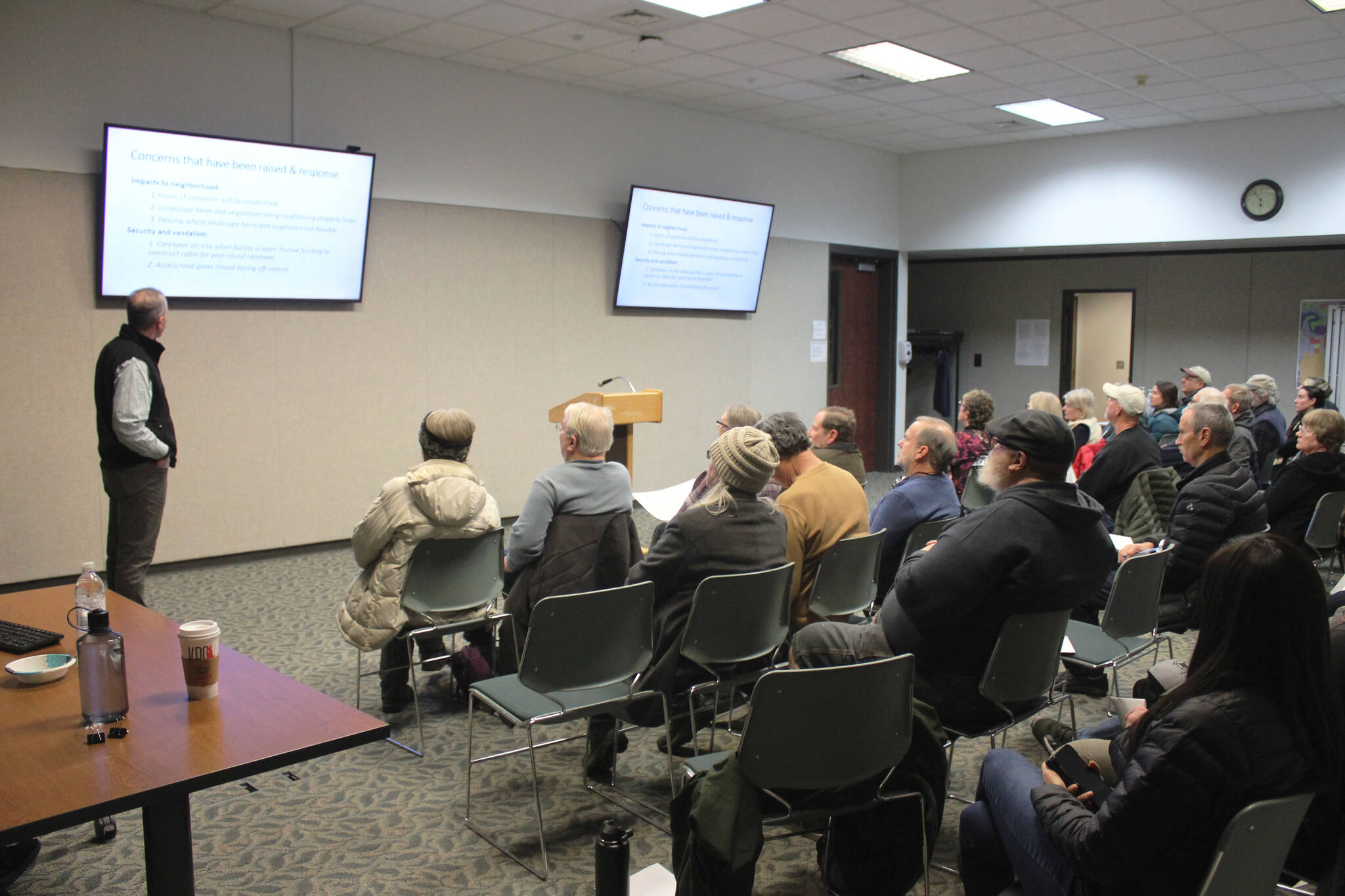 Alaska Division of Parks and Outdoor Recreation Kenai/Prince William Sound Superintendent Jack Blackwell presents an update on the Kasilof River Drift Boat Retrieval project at the Gilman River Center on Tuesday, Jan. 10, 2023 near Soldotna, Alaska. (Ashlyn O’Hara/Peninsula Clarion)