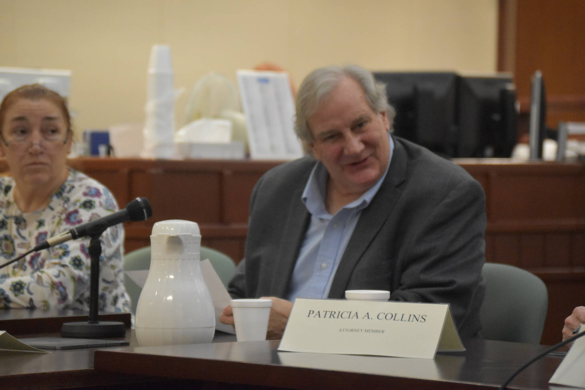 Chief Justice Daniel E. Winfree speaks during a public vote of the Alaska Judicial Council held as part of the selection process for a new Kenai Superior Court Judge on Tuesday, Jan. 24, 2023, at the Kenai Courthouse in Kenai, Alaska. (Jake Dye/Peninsula Clarion)