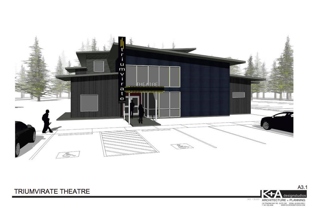 An illustration shows the design of the Triumvirate Theatre’s proposed playhouse, via Kenai Planning Zoning commission packet.