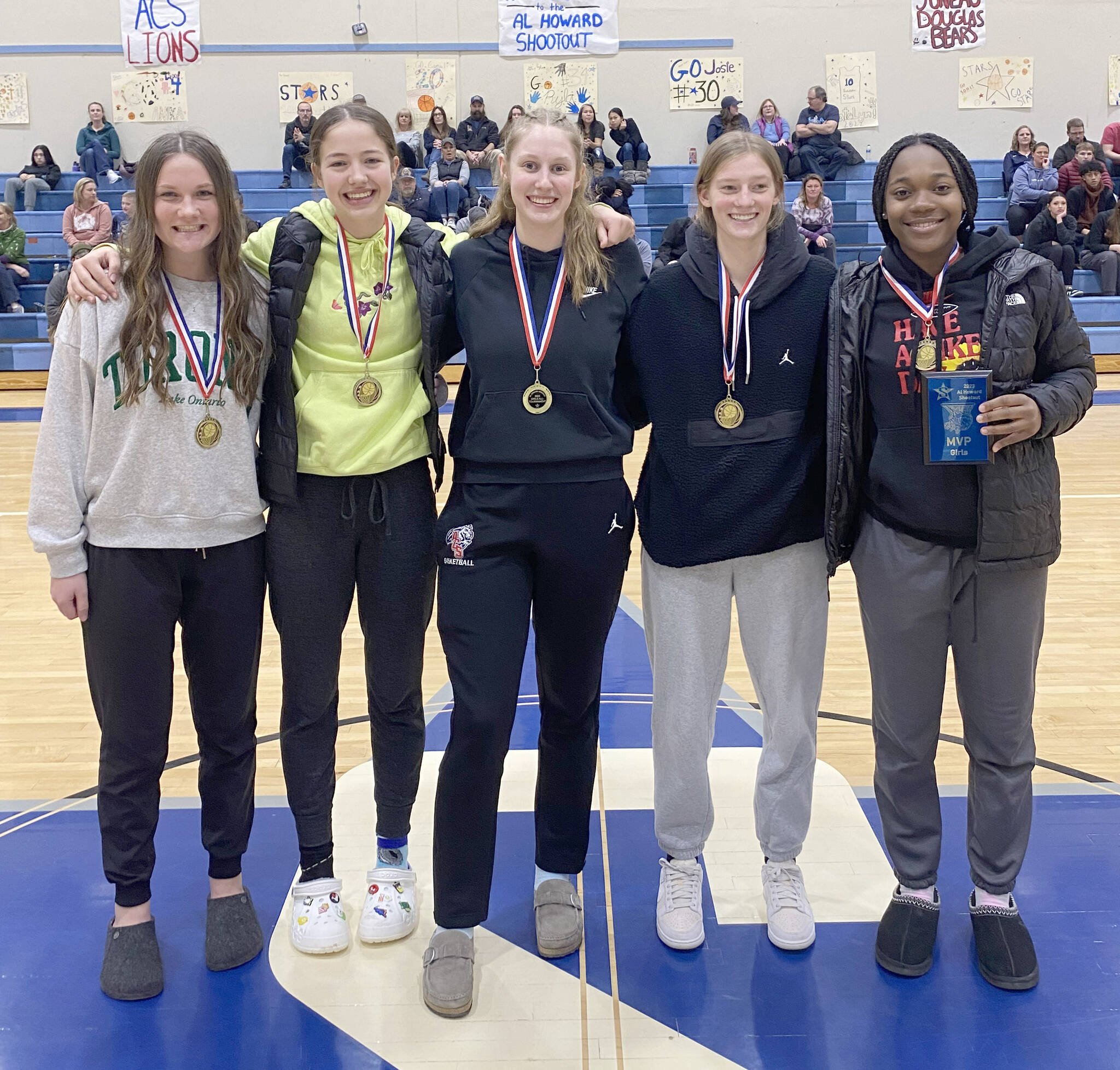 The girls all-tournament team at the Al Howard Tournament at Soldotna High School in Soldotna, Alaska, on Saturday, Jan. 28, 2023. (Photo provided)
