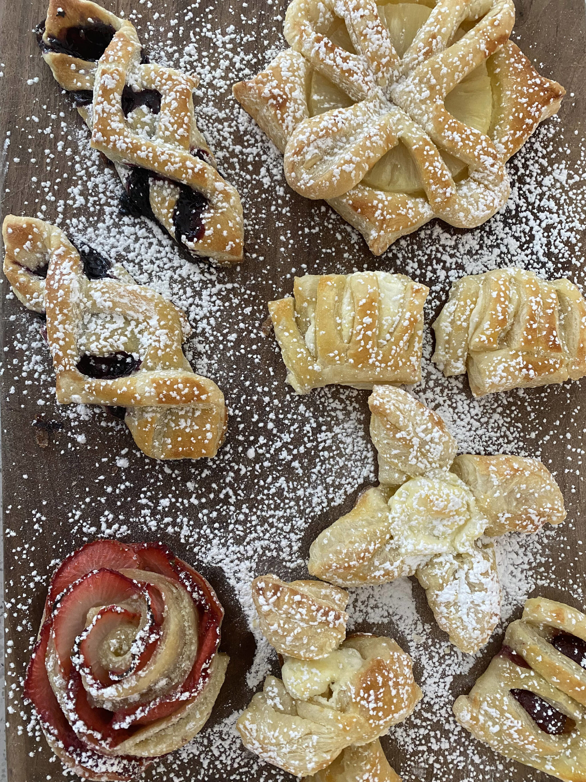 Puff pastry desserts are sprinkled with sugar. (Photo by Tressa Dale/Peninsula Clarion)