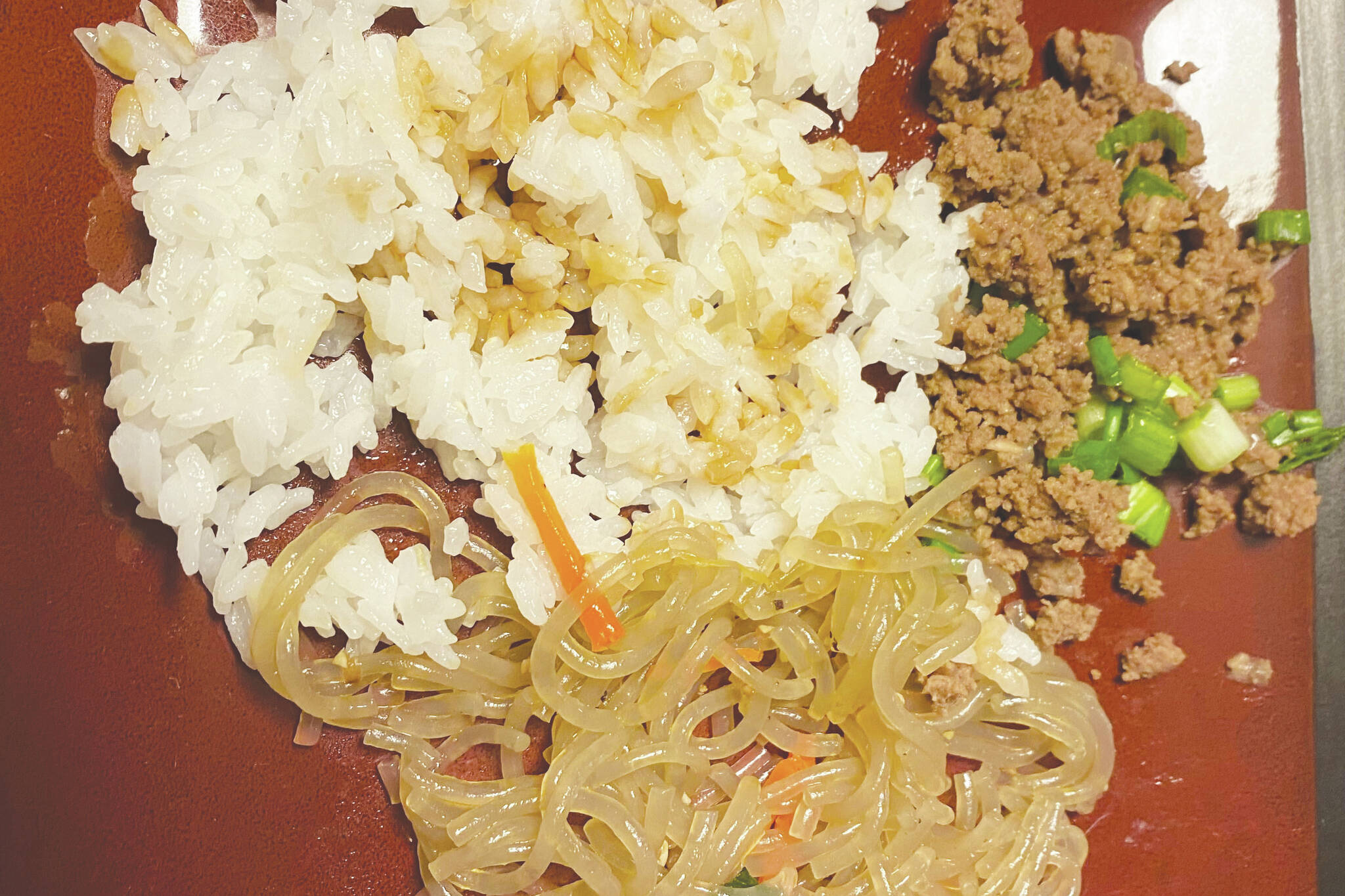 Photo by Tressa Dale/Peninsula Clarion 
Ground Beef Bulkogi with sticky rice and noodles make a hearty Korean meal.