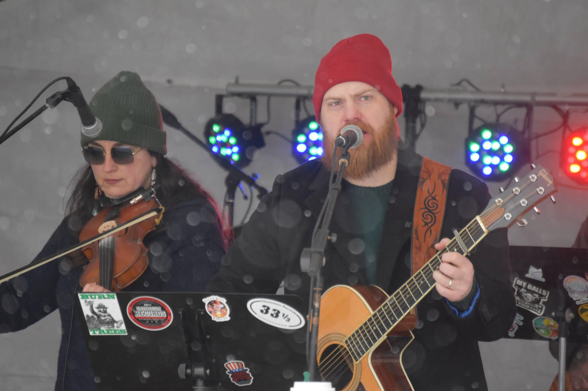 The Ridgeway Rounders perform during Frozen RiverFest on Saturday, Feb. 20, 2023, at Soldotna Creek Park in Soldotna, Alaska. (Jake Dye/Peninsula Clarion)