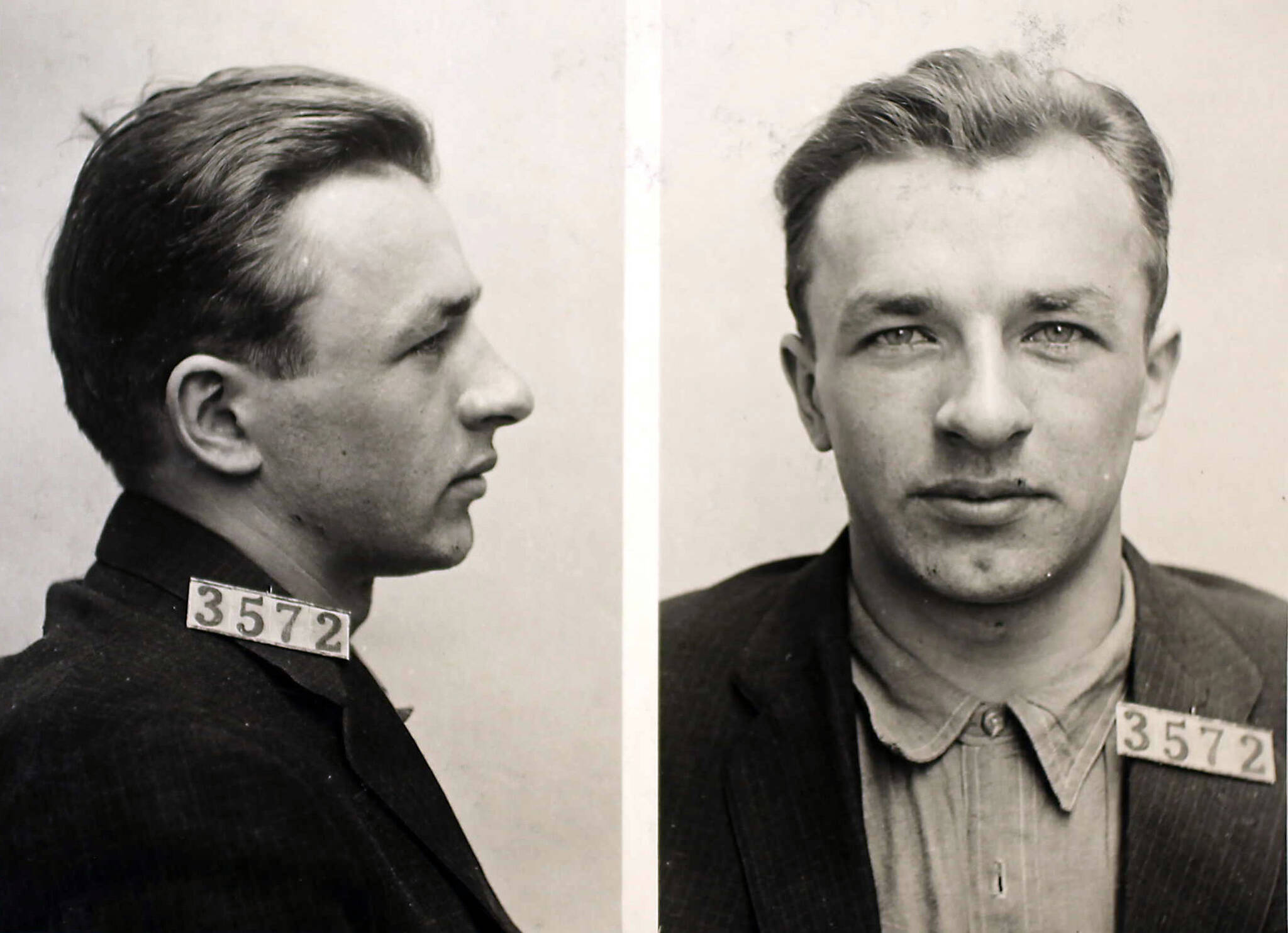 Photo courtesy of the University of Alaska Fairbanks archives 
After Pres. Woodrow Wilson commuted his death sentence to life in prison, William Dempsey (inmate #3572) was delivered from Alaska to the federal penitentiary on McNeil Island, Wash. These were his intake photos.