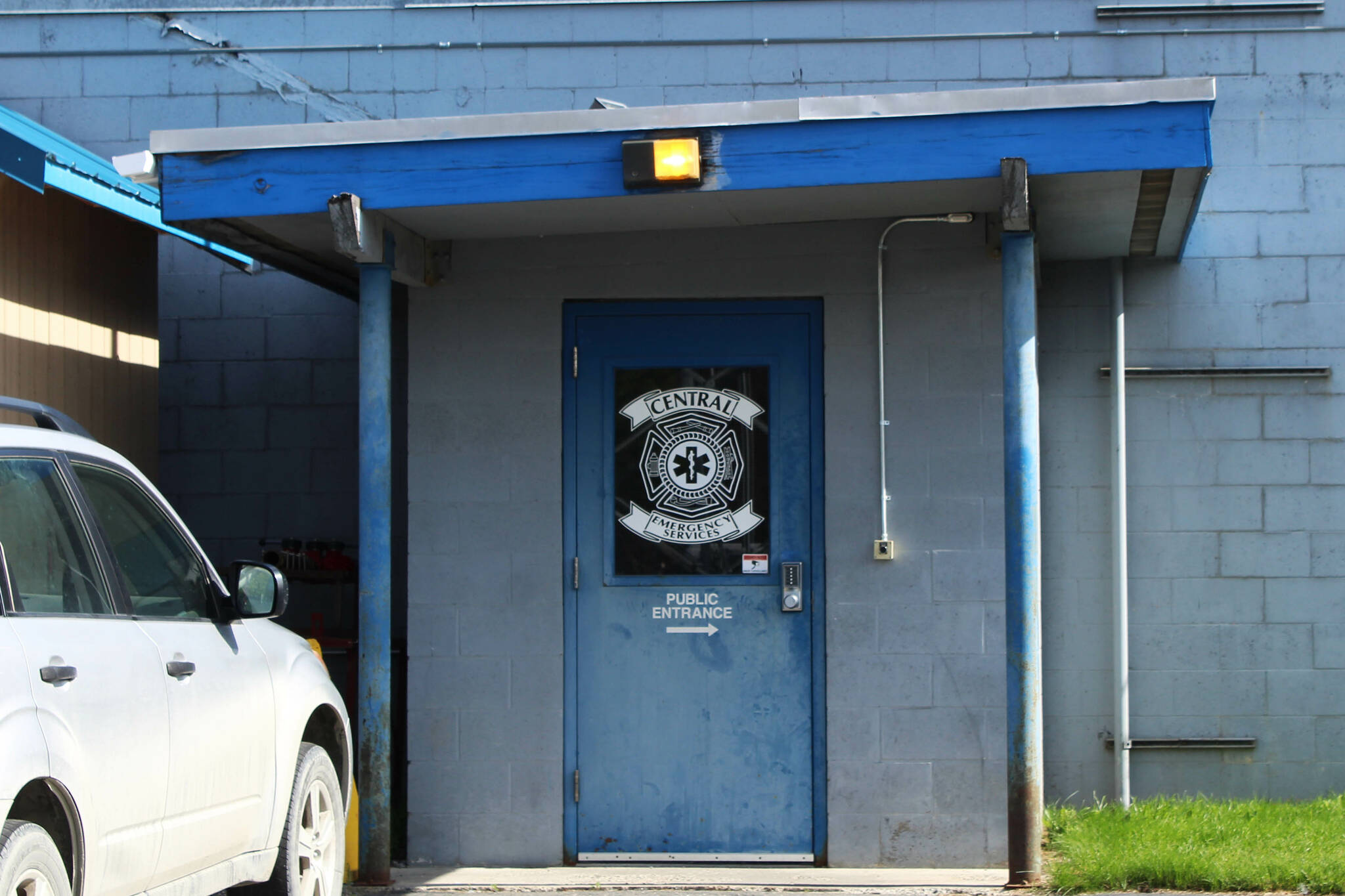 Signage denotes the entrance to Central Emergency Services at the agency’s original entrance on Tuesday, July 26, 2022, in Soldotna, Alaska. A bond package passed by voters allows the borough to incur up to $16.5 million in debt for the replacement of Central Emergency Services’ Station 1 in Soldotna.(Ashlyn O’Hara/Peninsula Clarion)