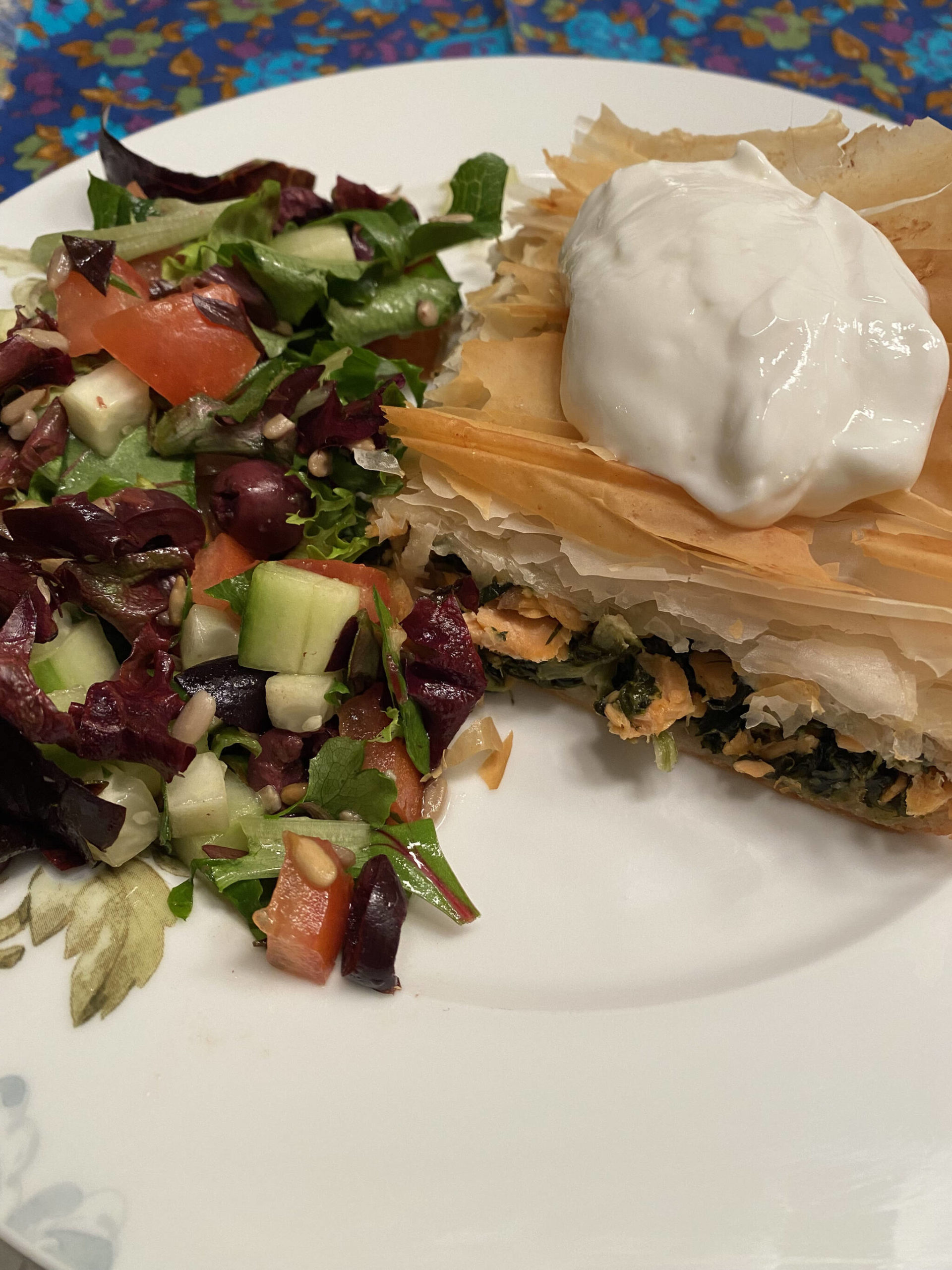 Alaska-style spanakopita includes salmon with the traditional spinach and feta. (Photo by Tressa Dale/Peninsula Clarion)