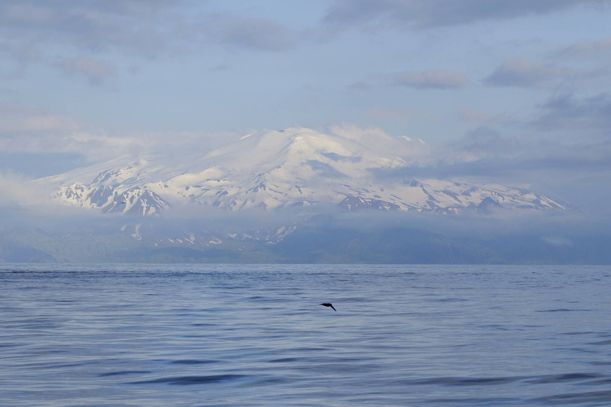 This photo provided by the Alaska Volcano Observatory/U.S. Geological Survey shows the east flank of Takawangha Volcano near Adak, Alaska, on June 10, 2021. Not one but two volcanoes on the same island in Alaska are showing signs of unrest. A swarm of earthquakes occurring since late February 2023 has intensified, a possible indication of an impending eruption. (Matt Loewen/Alaska Volcano Observatory/U.S. Geological Survey via AP)