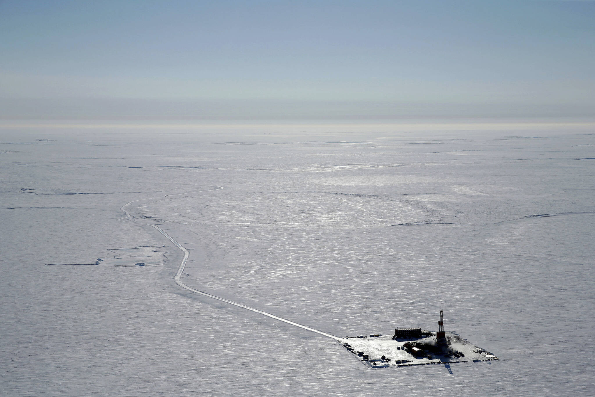 ConocoPhillips via AP, File
This 2019 aerial photo provided by ConocoPhillips shows an exploratory drilling camp at the proposed site of the Willow oil project on Alaska’s North Slope.