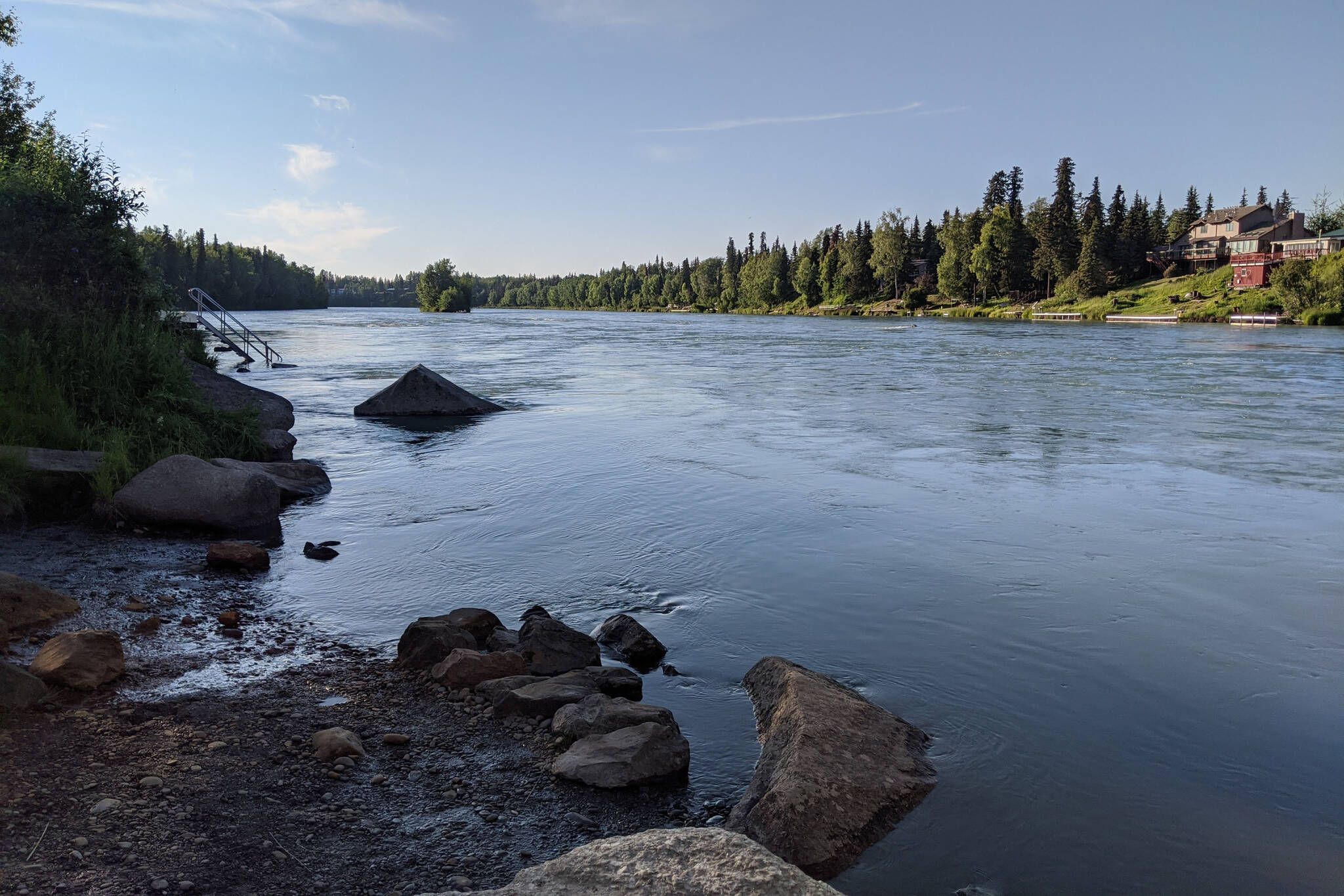 The banks of the Kenai River can be seen on July 14, 2020, in Soldotna, Alaska. (Photo by Erin Thompson/Peninsula Clarion)