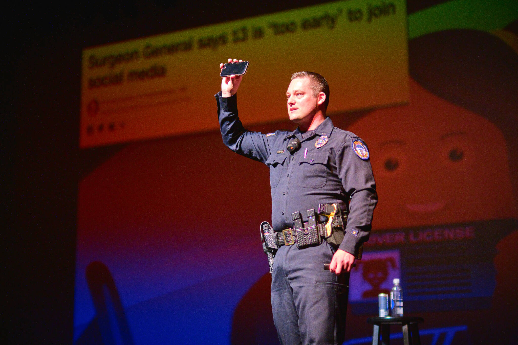 Homer Police Lt. Ryan Browning provides ‘youth and technology’ presentation Saturday Feb. 4 at Homer High School in Homer, Alaska. Photo provided by Christopher Kincaid.