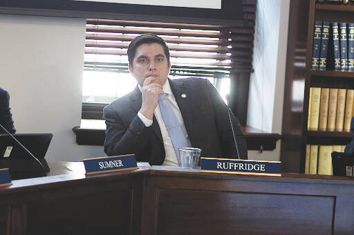 Mark Sabbatini/Juneau Empire
Rep. Justin Ruffridge works in the Alaska State Capitol building on March 28 in Juneau.
Rep. Justin Ruffridge works in the Alaska State Capitol building on Tuesday, March 28, 2023 in Juneau, Alaska. (Mark Sabbatini/Juneau Empire)
Rep. Justin Ruffridge works in the Alaska State Capitol building on Tuesday, March 28, 2023, in Juneau, Alaska. (Mark Sabbatini/Juneau Empire)