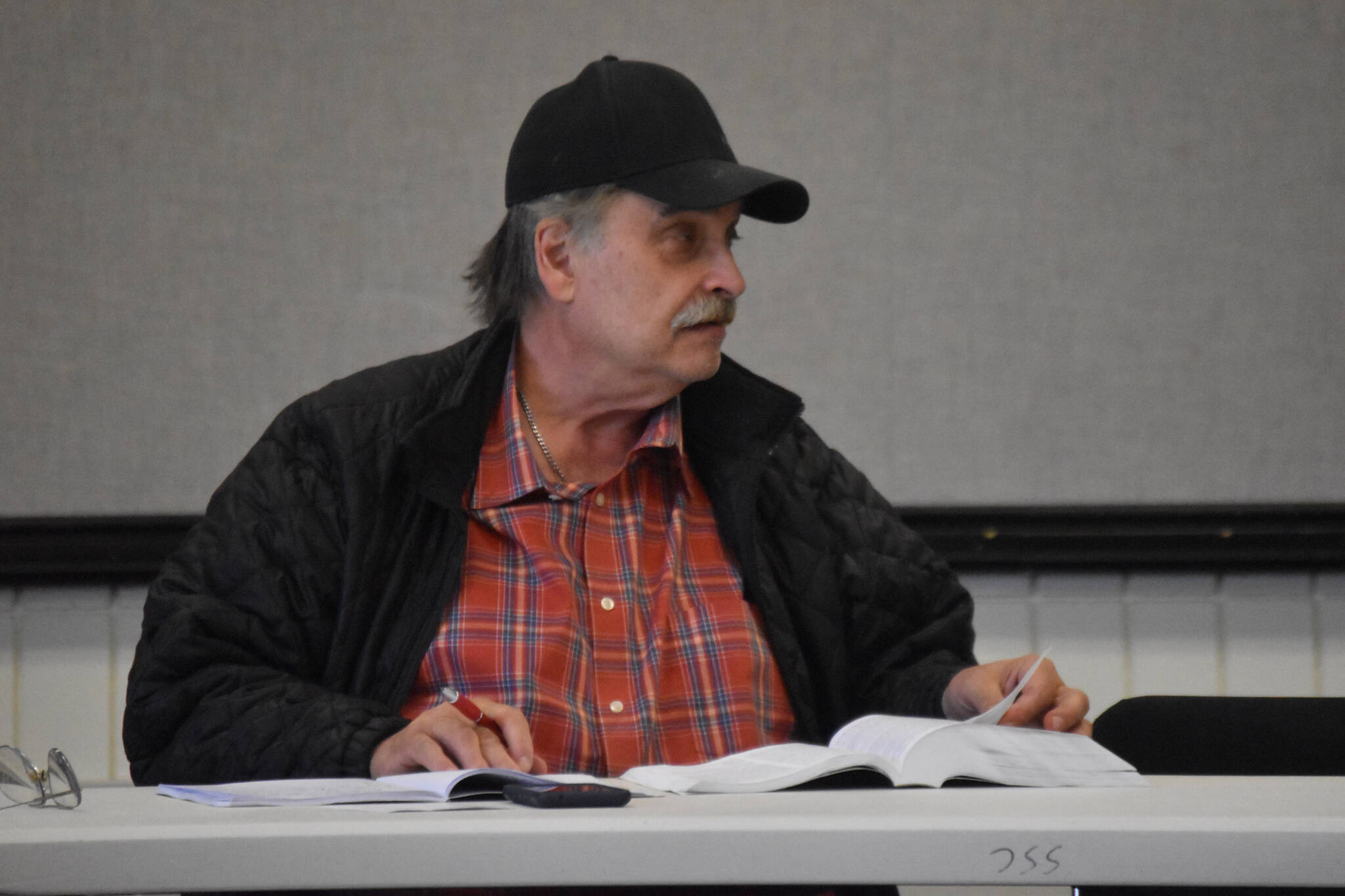 Vice Chair Paul Shadura speaks during a meeting of the Kenai/Soldotna Fish and Game Advisory Committee on Tuesday, April 4, 2023, at the Soldotna Regional Sports Complex in Soldotna, Alaska. (Jake Dye/Peninsula Clarion)