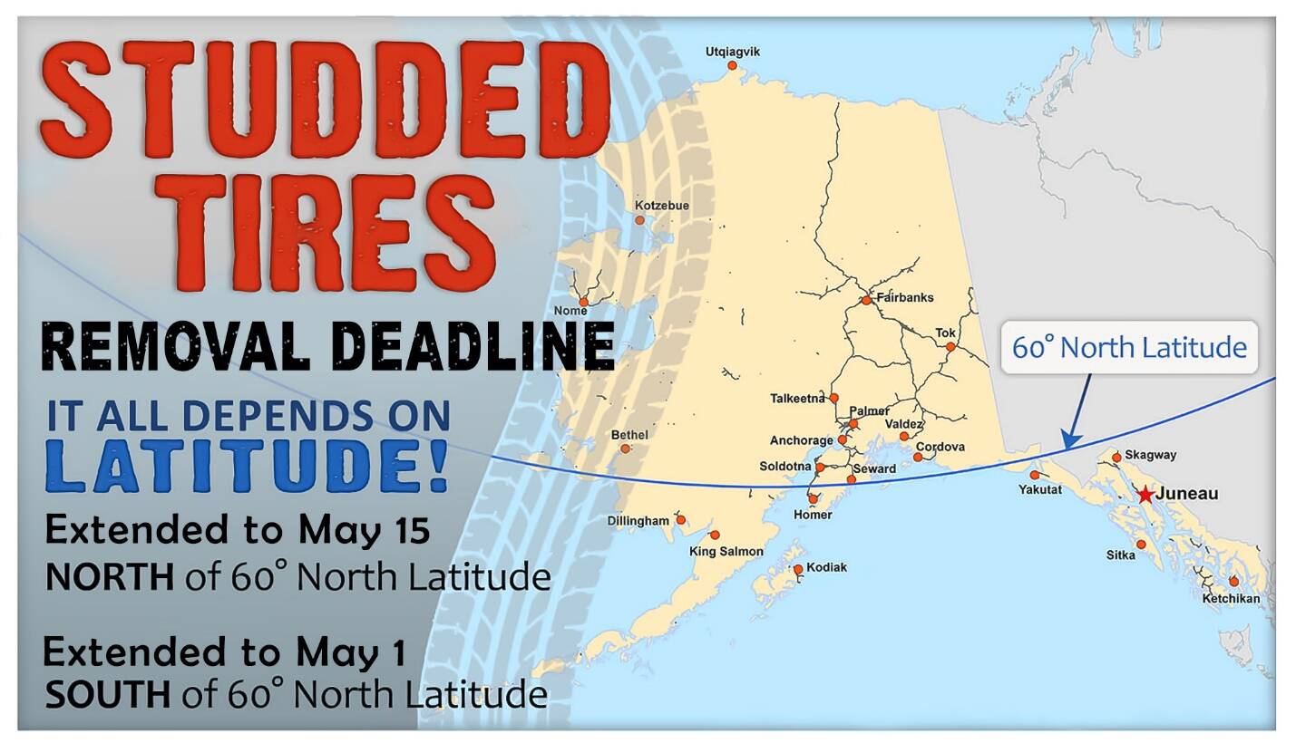 Graphic shows communities affected by the emergency order extending studded tire removal deadline. (Graphic provided by Department of Public Safety)