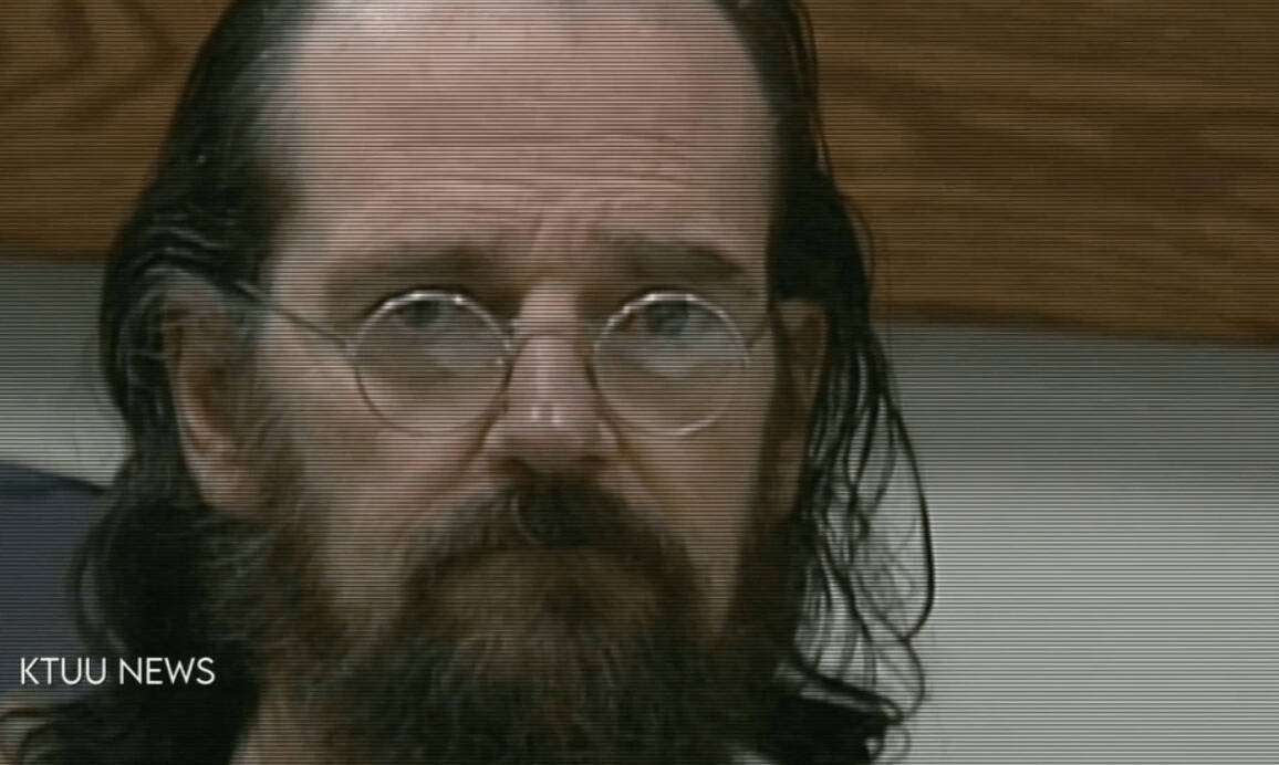 Bank robber Paul Stavenjord was back in the news in big way in the late 1990s. In this KTUU-television images, he is seen here in law-enforcement custody.