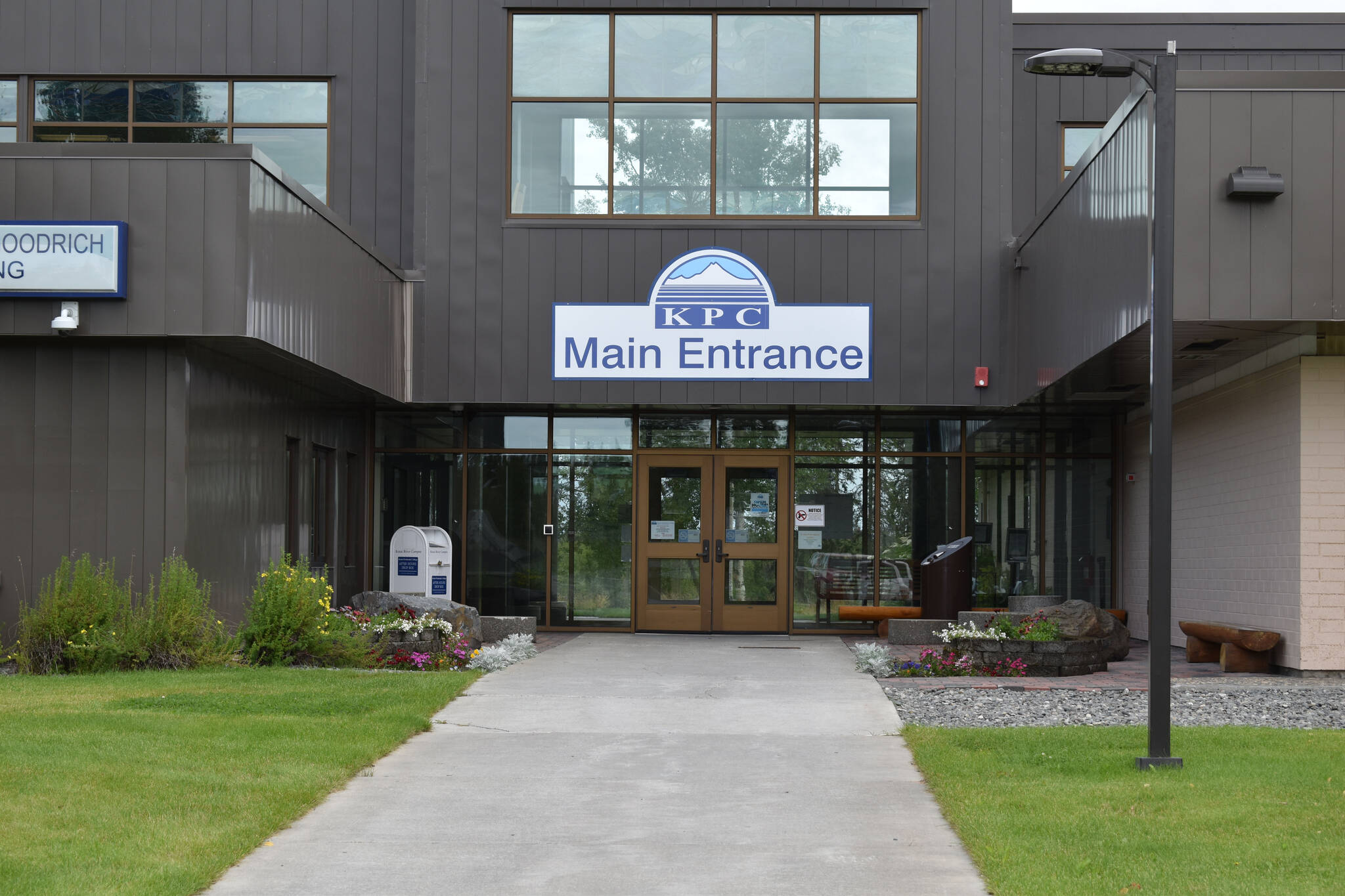 The Kenai Peninsula College Main Entrance on Aug. 18, 2022 in Soldotna, Alaska. (Jake Dye/Peninsula Clarion)