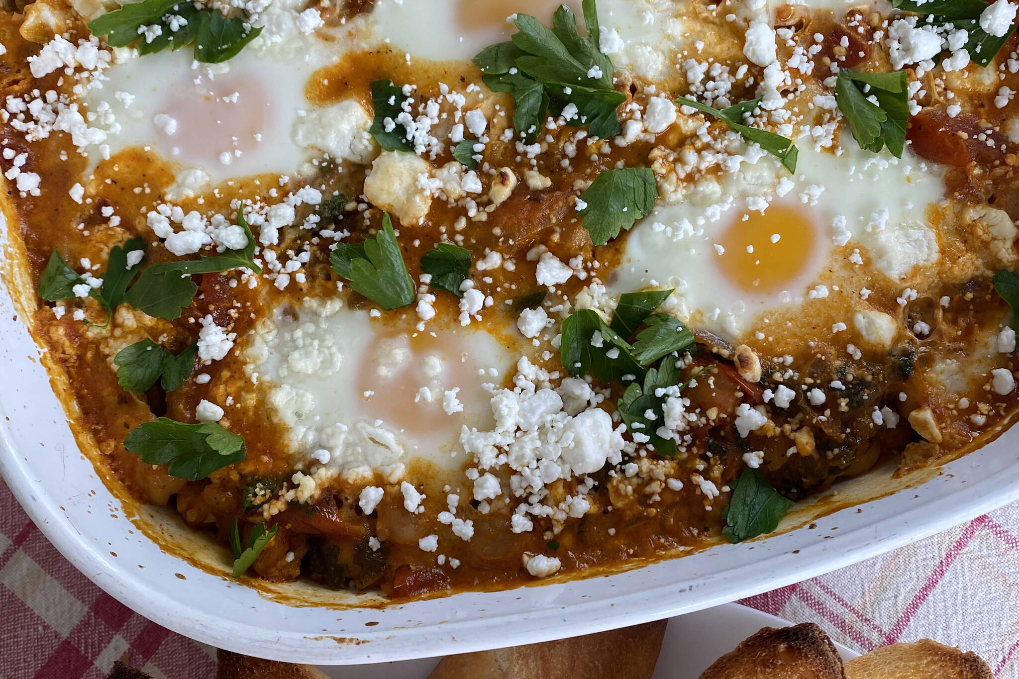 North African Shakshuka is a rich and vibrant dish and great way to use up eggs. (Photo by Tressa Dale/Peninsula Clarion)